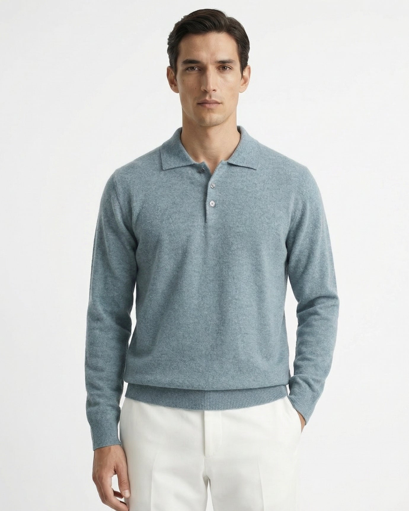 Cashmere Wool Polo Long Sleeve