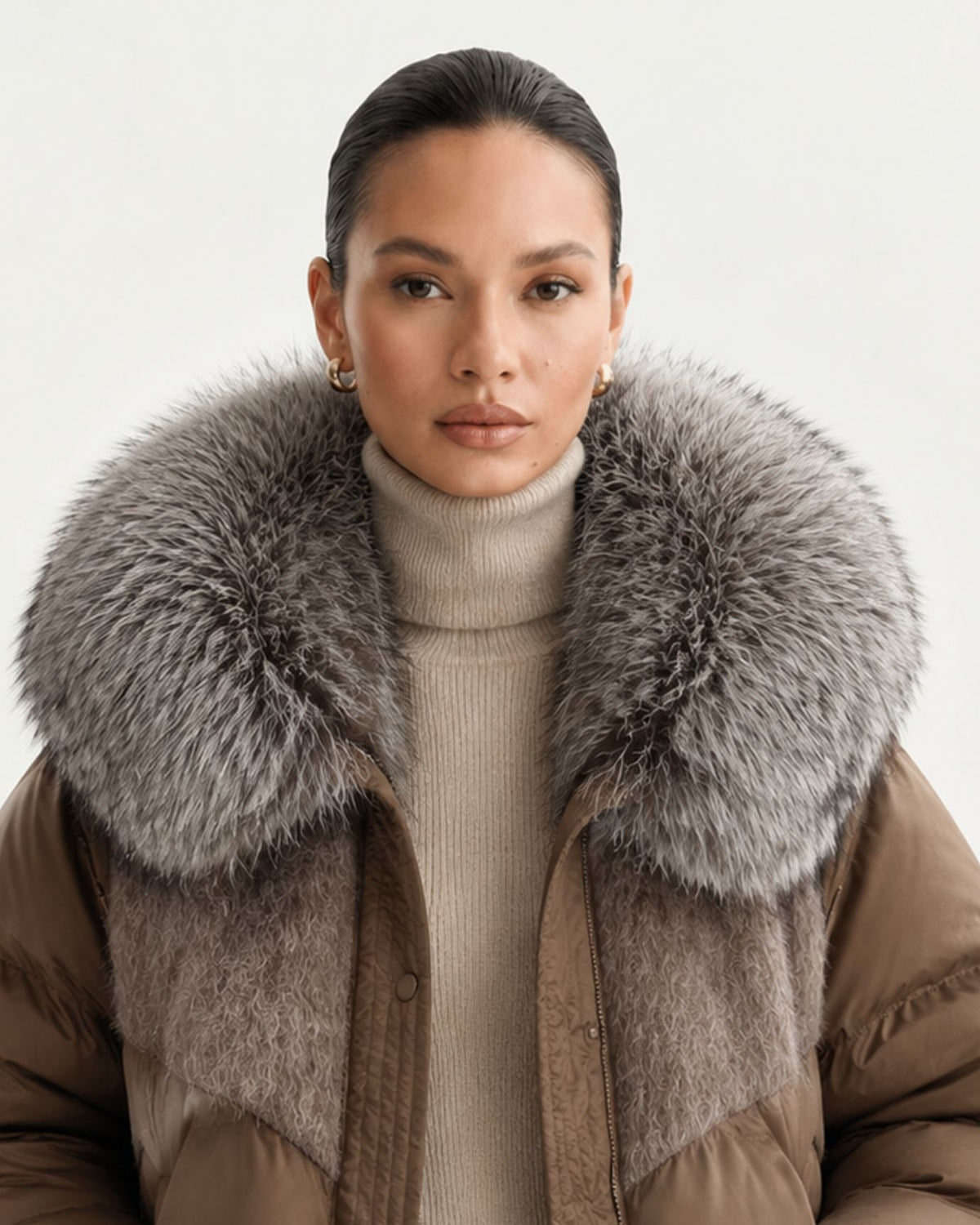 Lina Oversized Down Jacket with Natural Fox Fur Hood