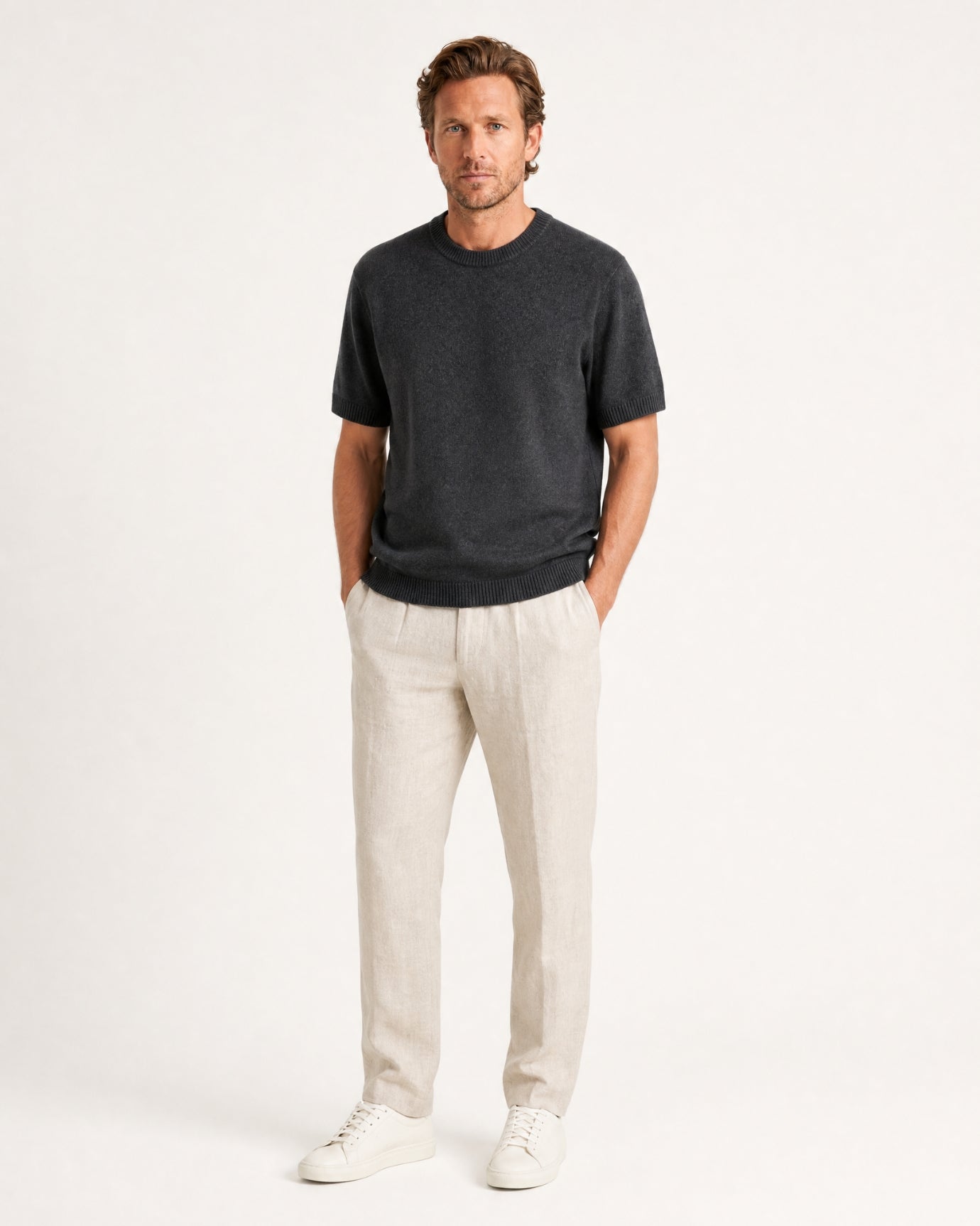 Cashmere Basic Knit Short-Sleeve Tee