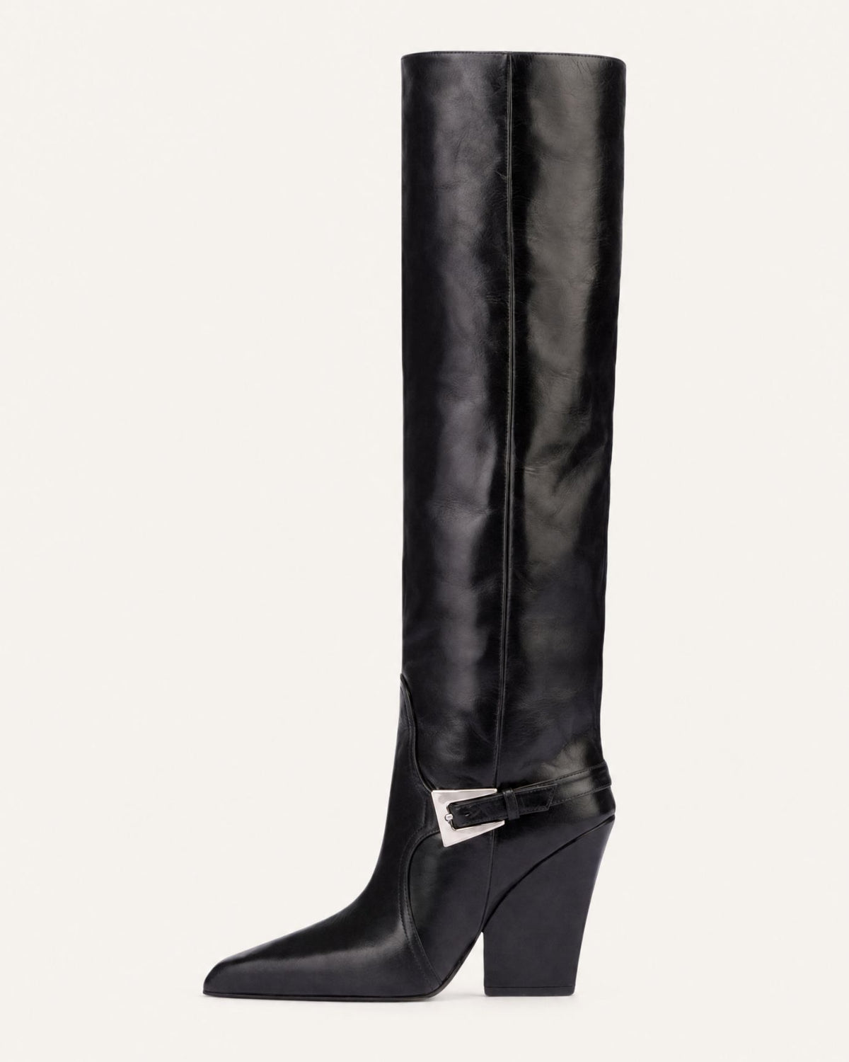 Block Heel Knee-High Boots with Buckle Detail