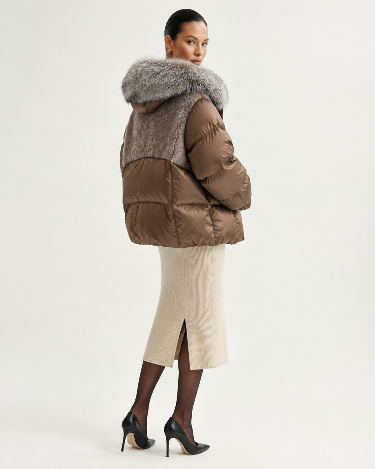 Lina Oversized Down Jacket with Natural Fox Fur Hood