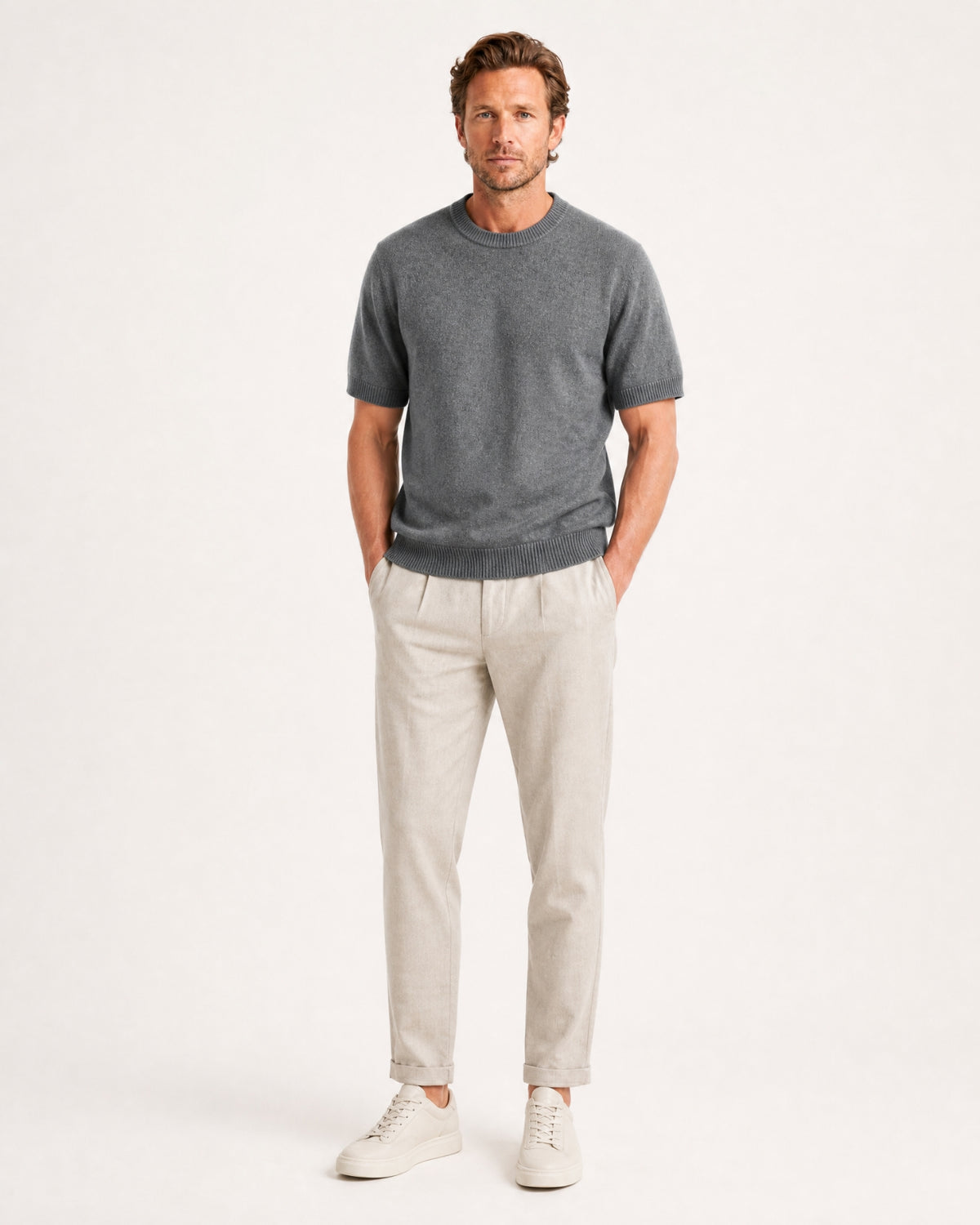 Cashmere Basic Knit Short-Sleeve Tee