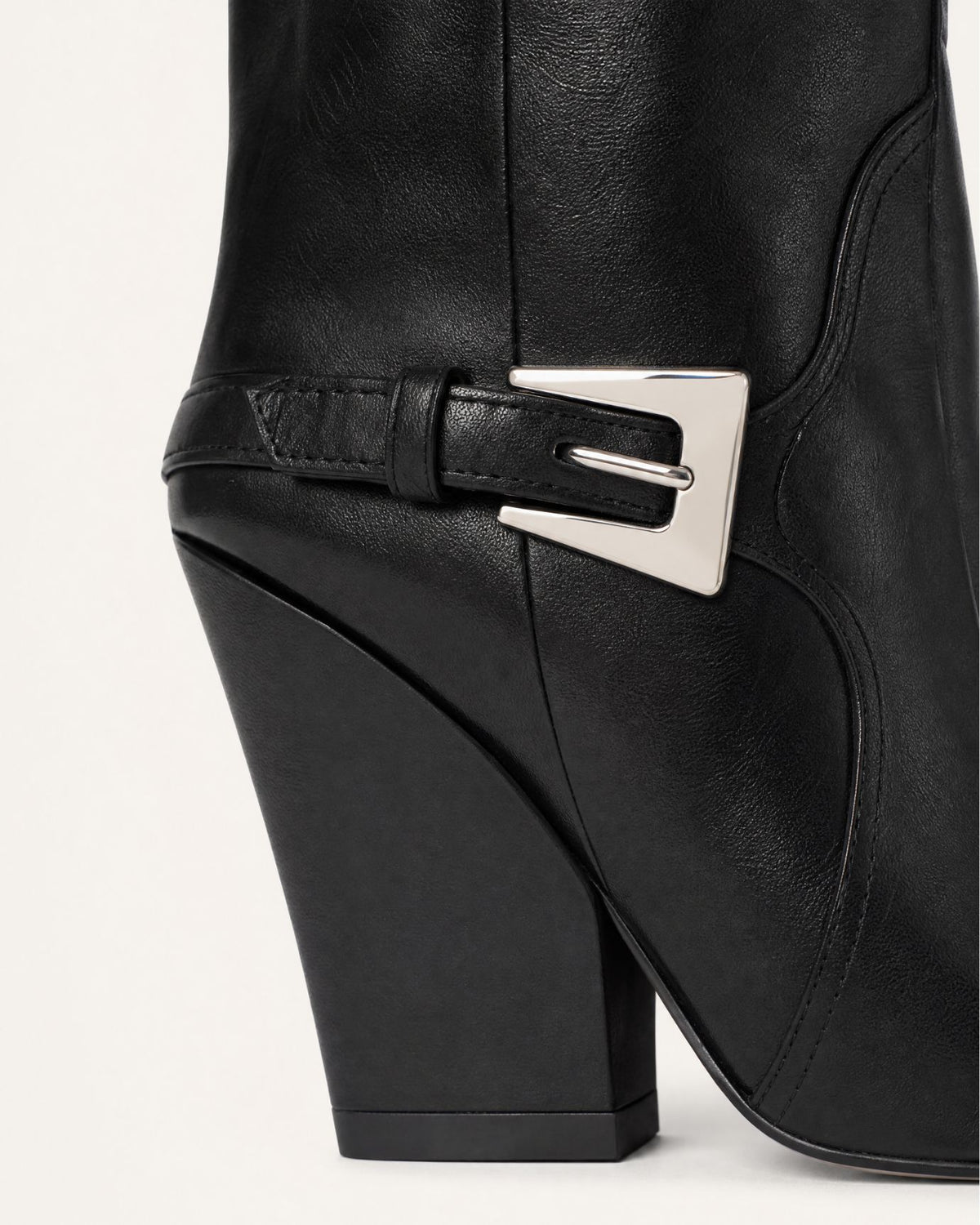 Block Heel Knee-High Boots with Buckle Detail