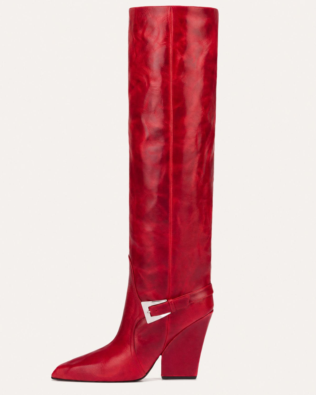Block Heel Knee-High Boots with Buckle Detail