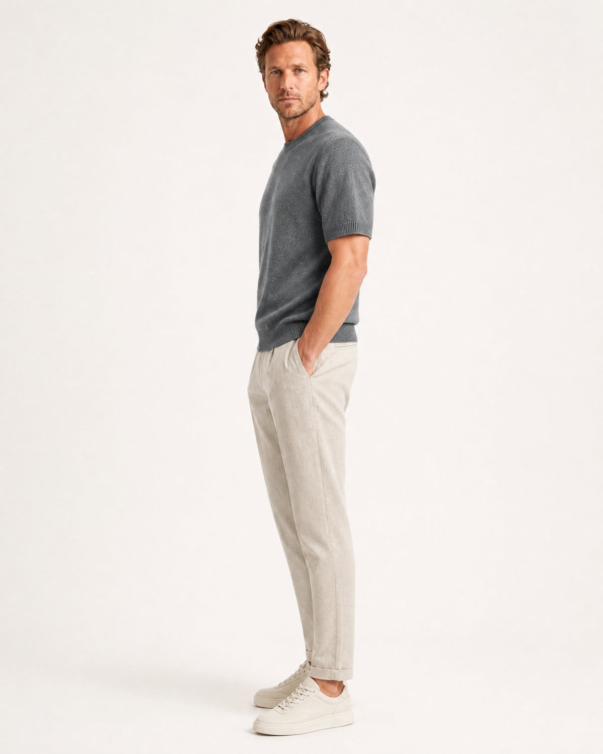 Cashmere Basic Knit Short-Sleeve Tee
