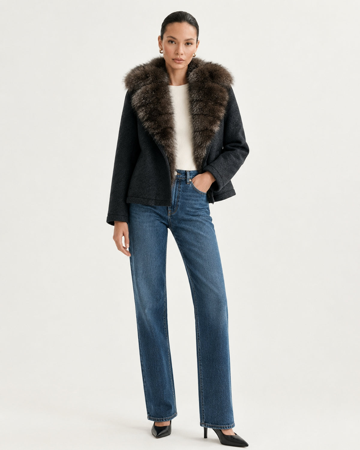 Lina Mid-Length Genuine Leather Shearling Coat