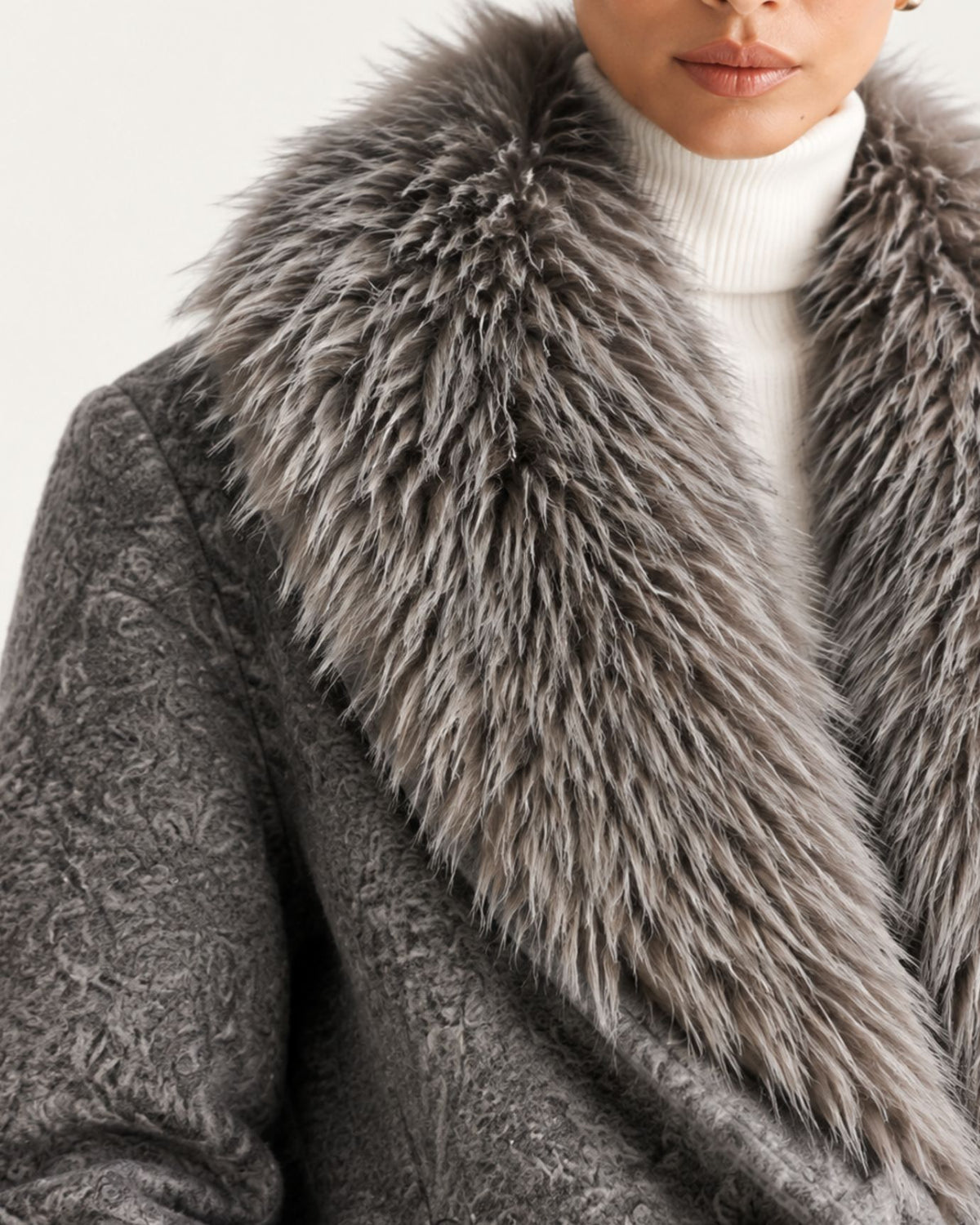Wool Goose Down Coat with Natural Raccoon Fur Collar