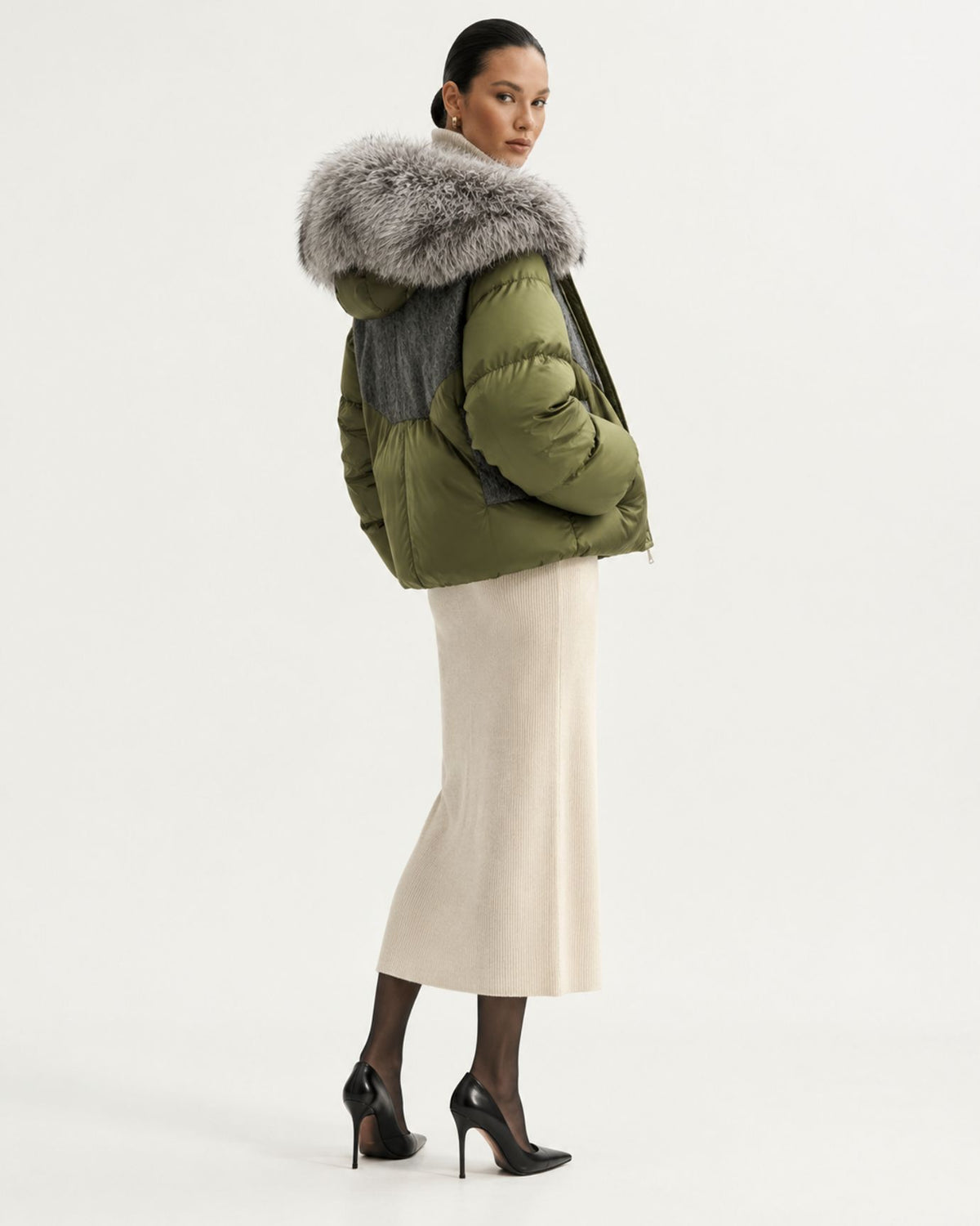 Lina Oversized Down Jacket with Natural Fox Fur Hood