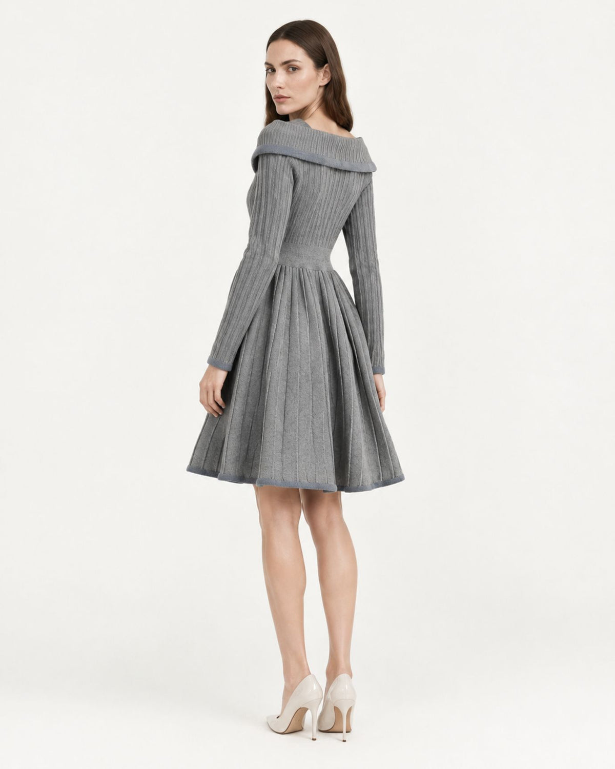 High-Waisted A-Line Long-Sleeve Sweater Dress