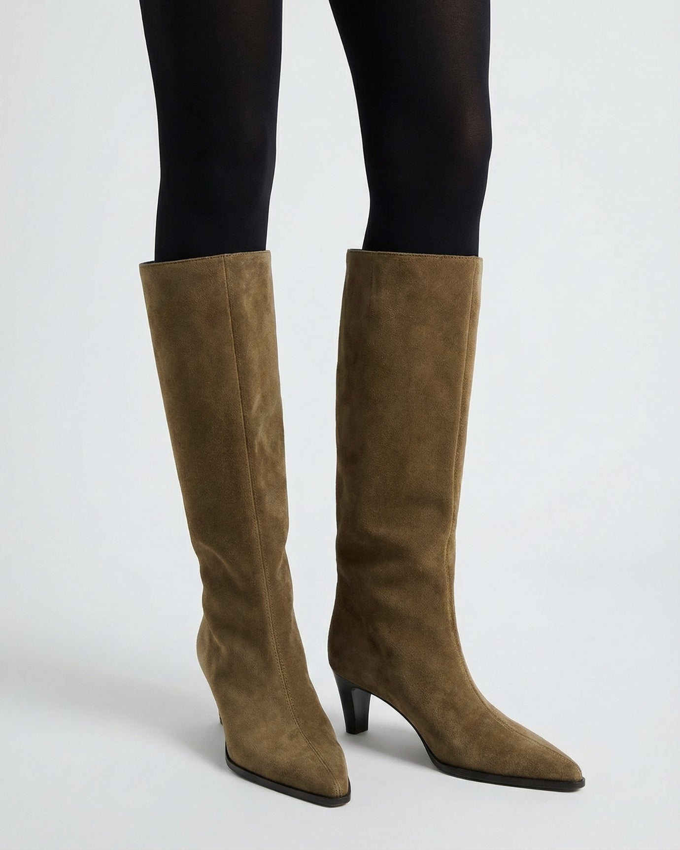 Divina Leather Boots Wide-Leg Kitten Heel  Boots