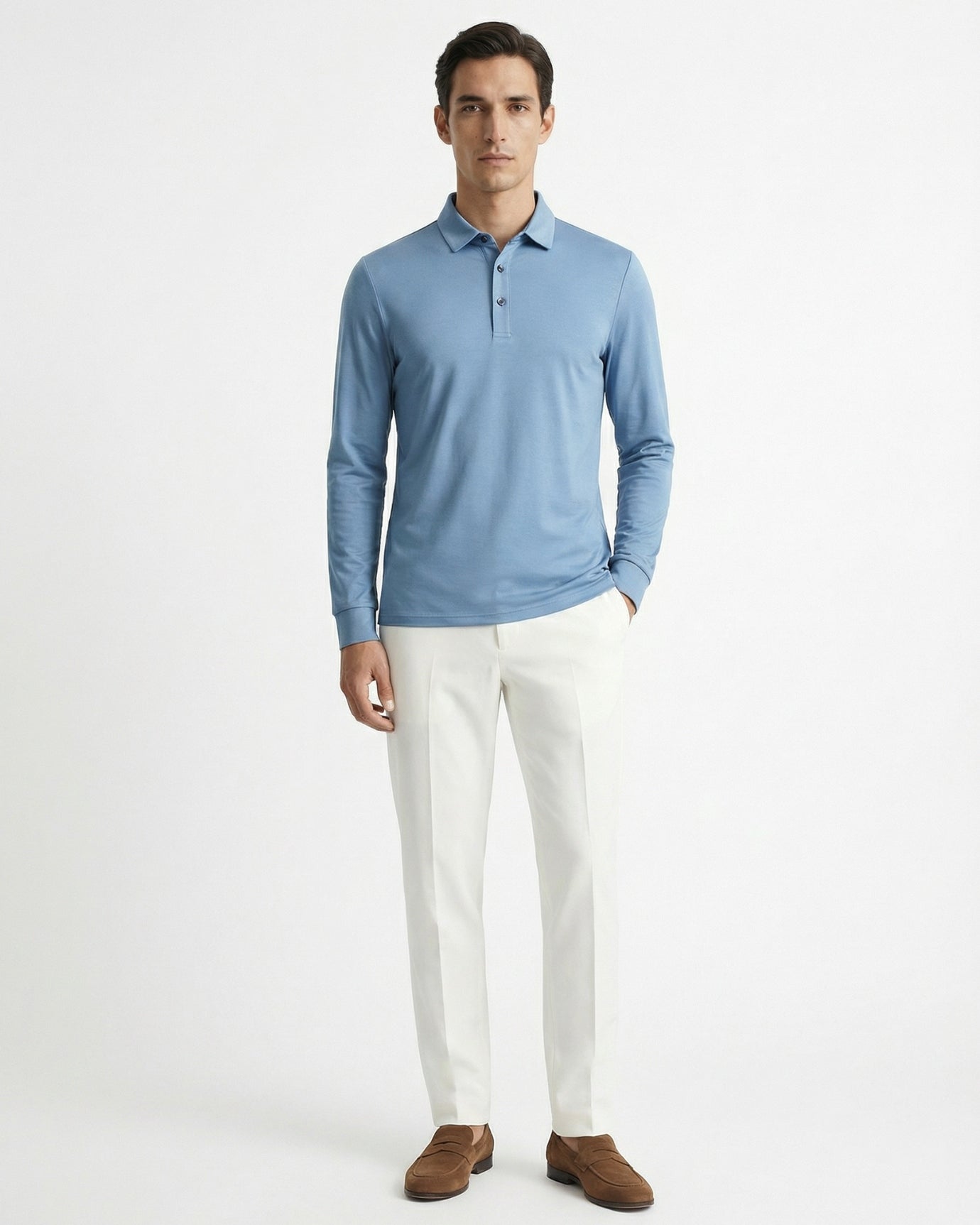 High-End Double Mercerized Cotton Silk Long-Sleeve Polo Shirt