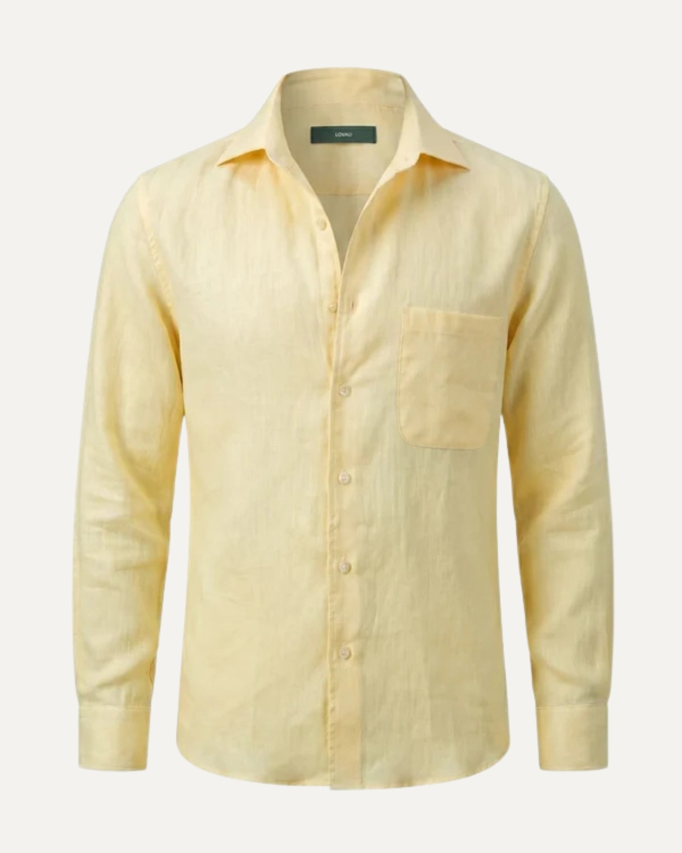 Sunny yellow Italian linen shirt, classic tailored fit for men