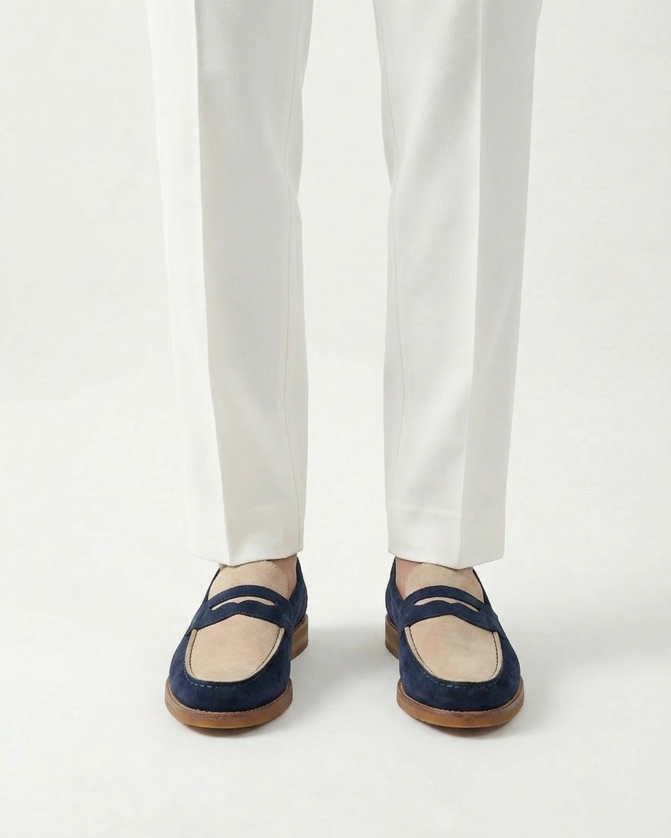 Paris Vintage Khaki Blue Loafers Handmade Genuine Leather