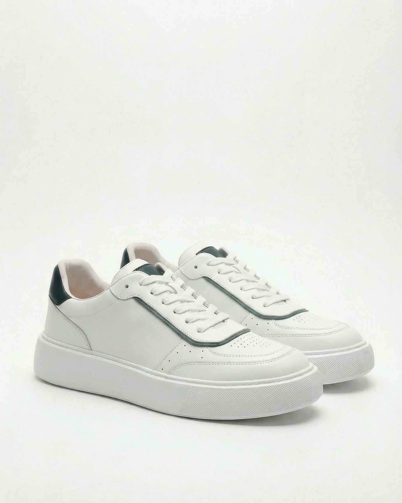 Marbella White Genuine Leather Thick-Bottom Sneakers