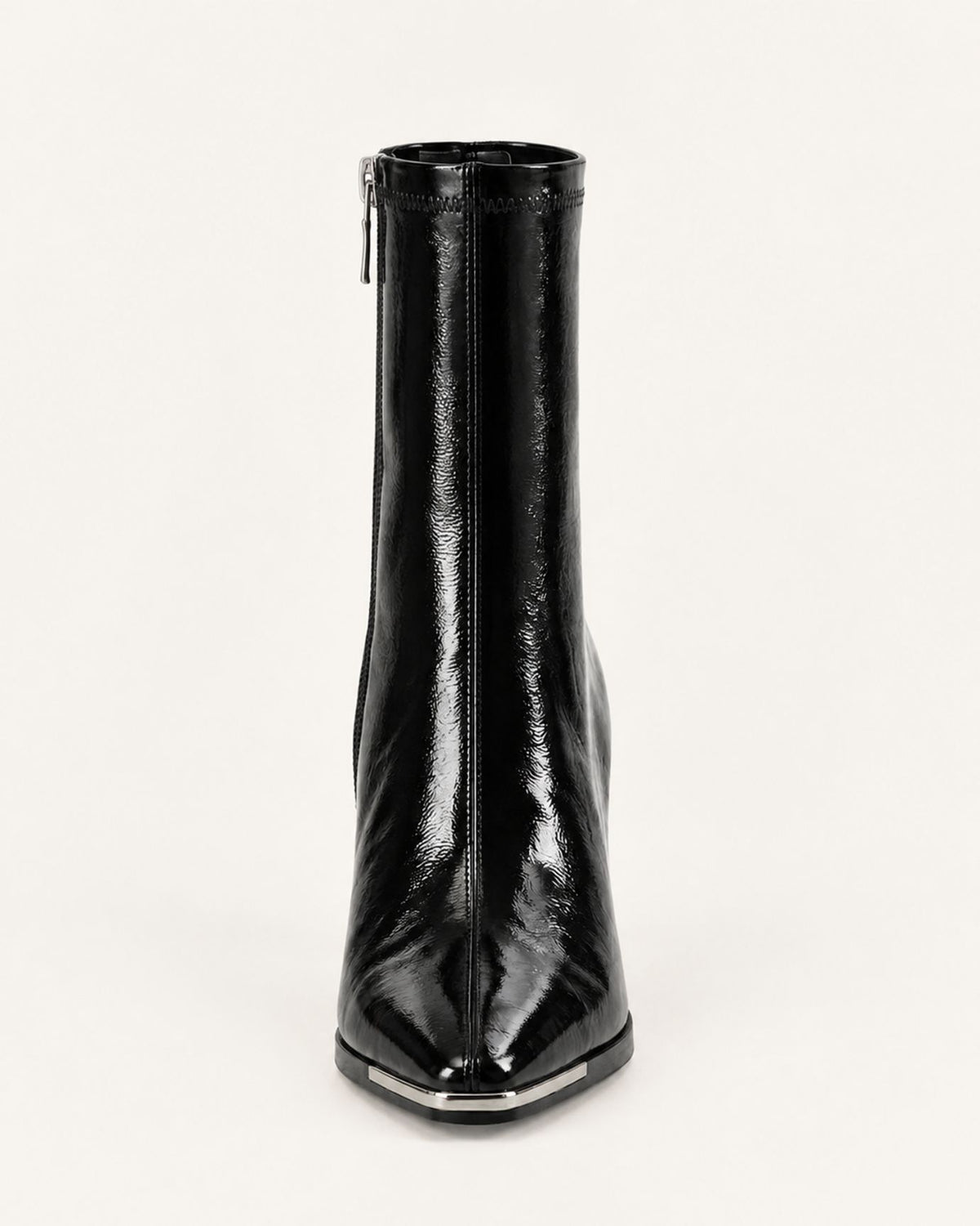 Patent Leather Block Heel Stretch Ankle Boots