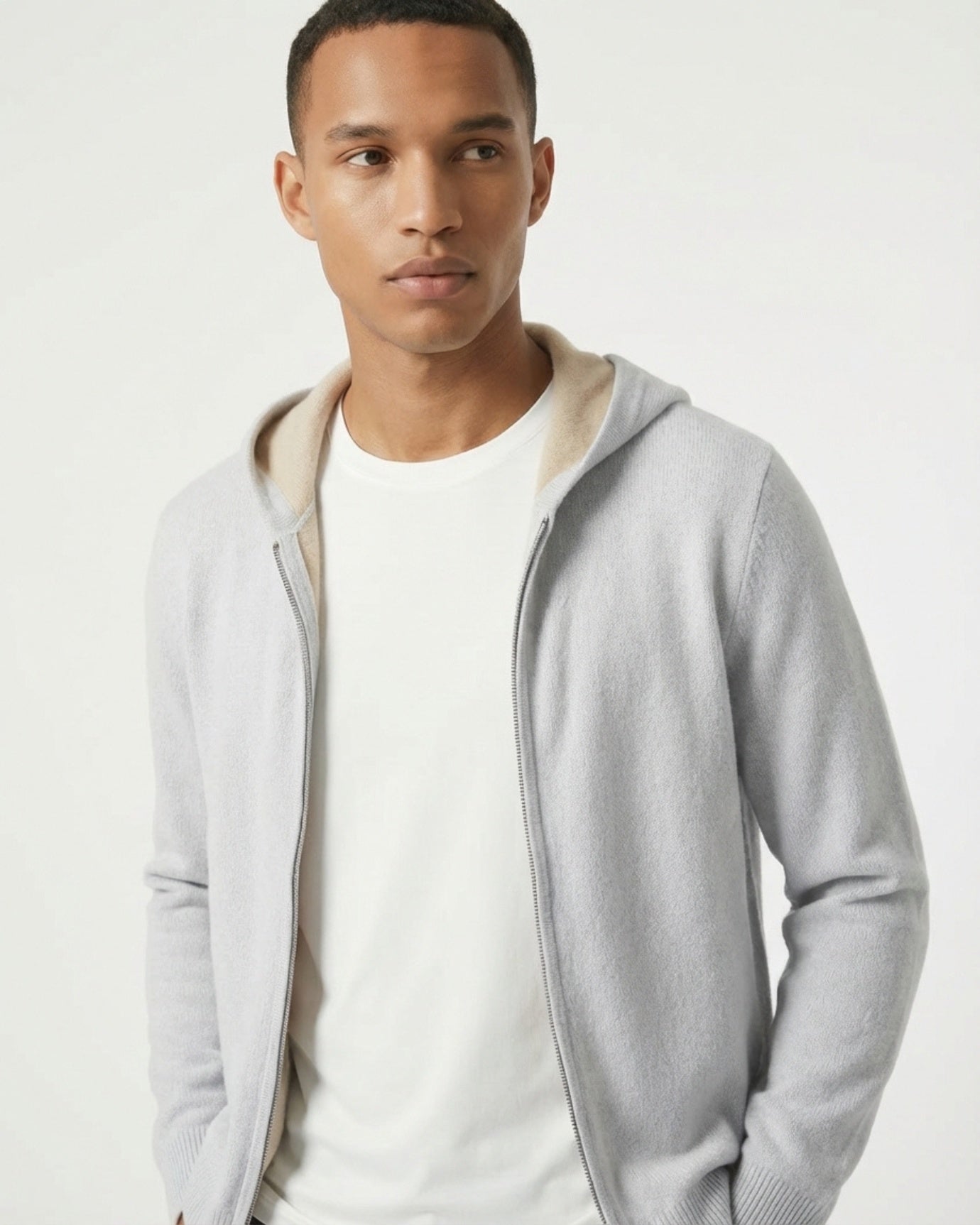 Cárdigan con cremallera y capucha de cachemira, edición limitada