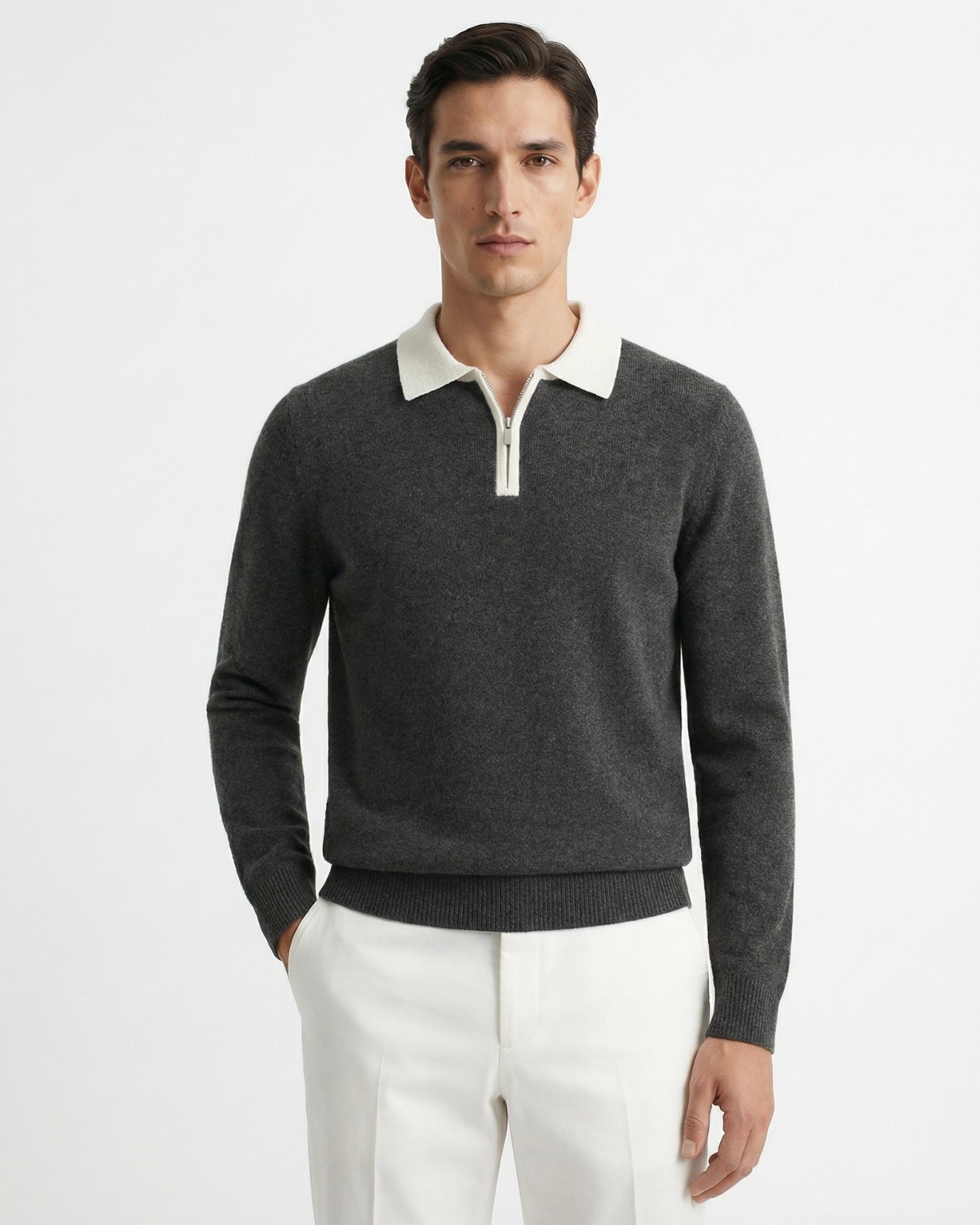 Cashmere & Wool Polo Long Sleeve Zipper
