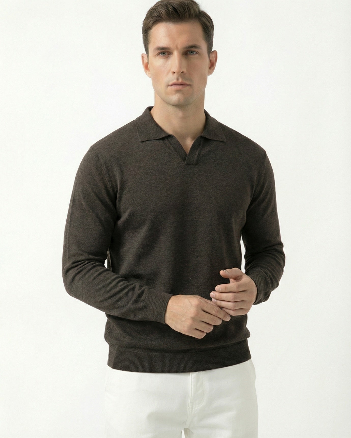 Polo de lana modal con cuello de gaviota