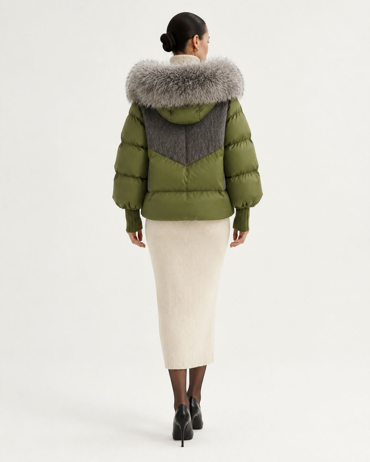 Lina Oversized Down Jacket with Natural Fox Fur Hood