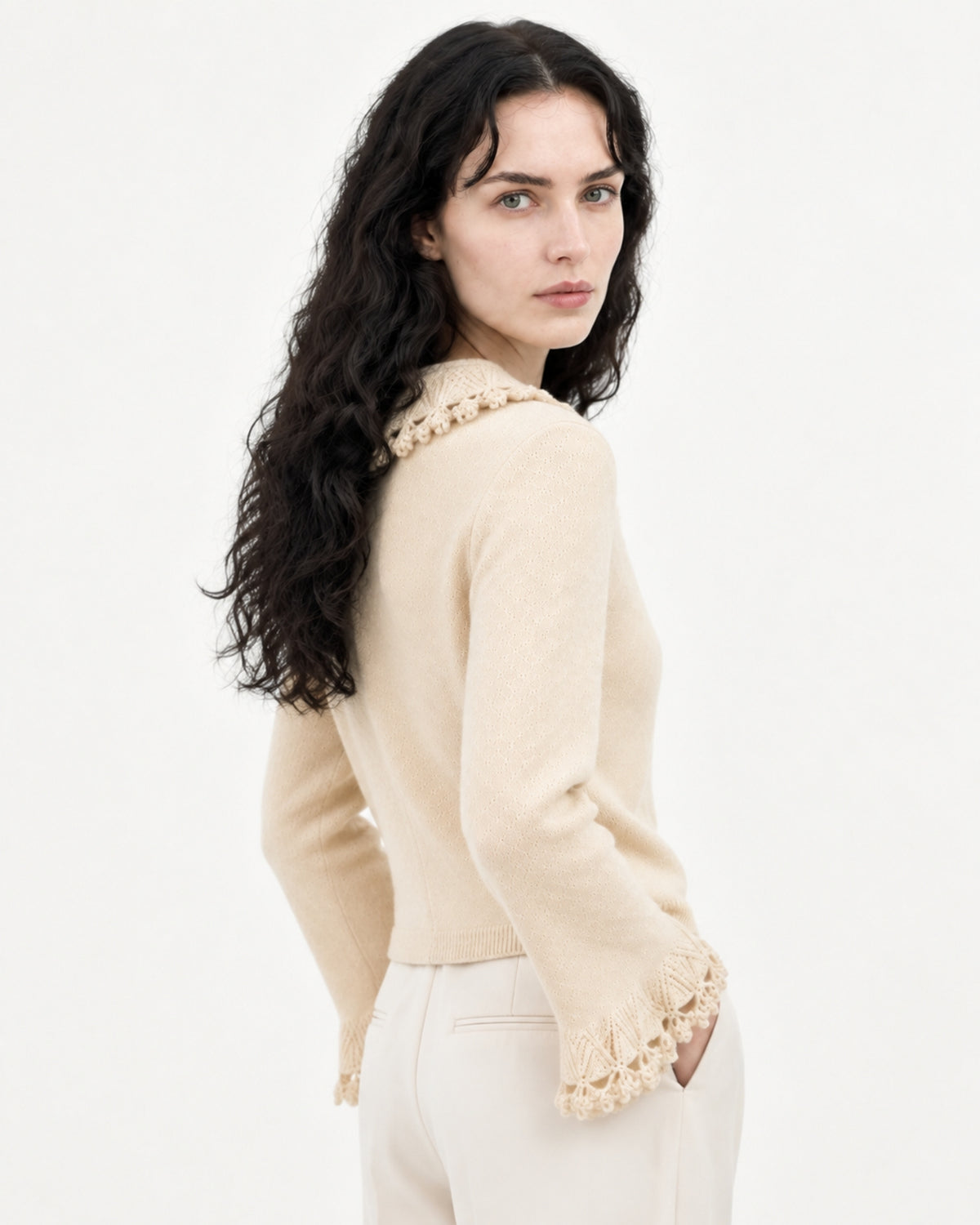 Cashmere Crochet Collar Sweater Cardigan