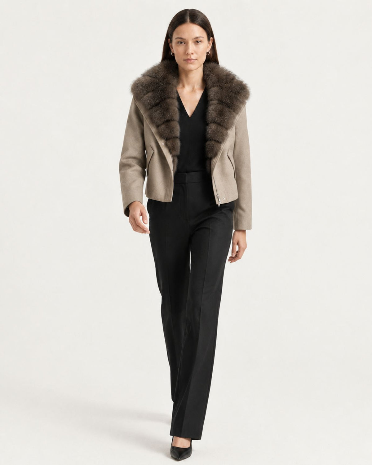 Relaxed-Fit Down Coat with Natural Fox Fur Collar