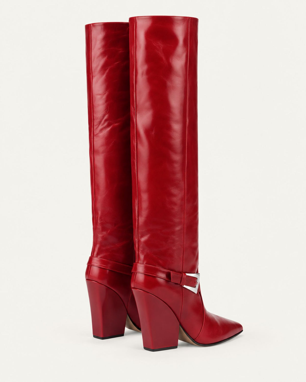 Block Heel Knee-High Boots with Buckle Detail
