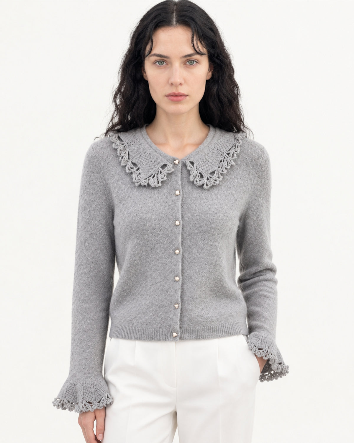 Cashmere Crochet Collar Sweater Cardigan