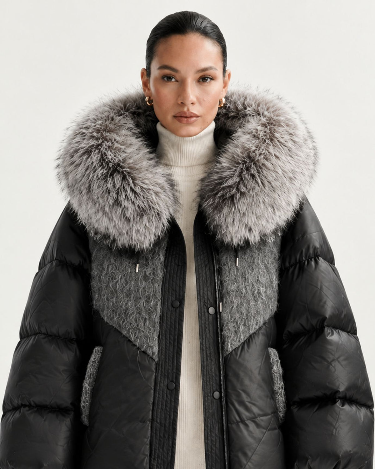 Lina Oversized Down Jacket with Natural Fox Fur Hood