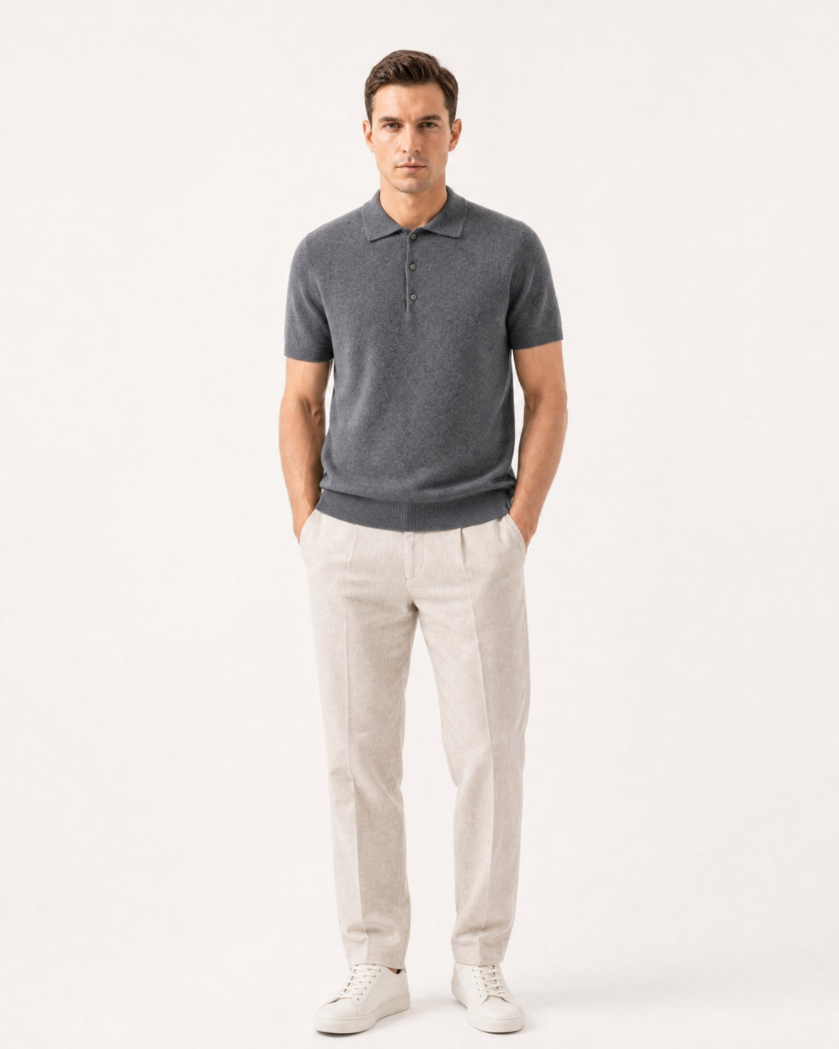 New York Cashmere Short-Sleeve Polo Shirt