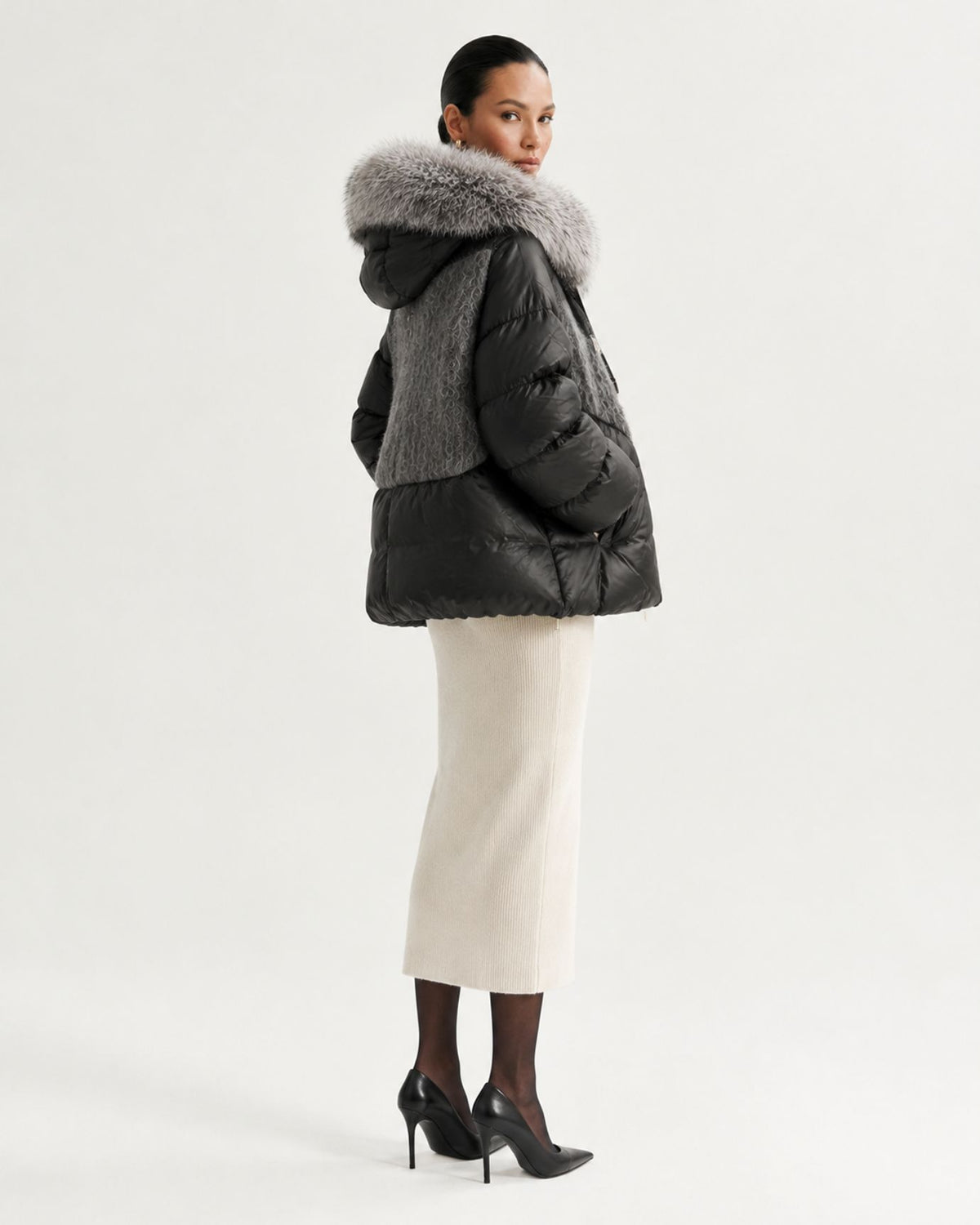 Lina Oversized Down Jacket with Natural Fox Fur Hood