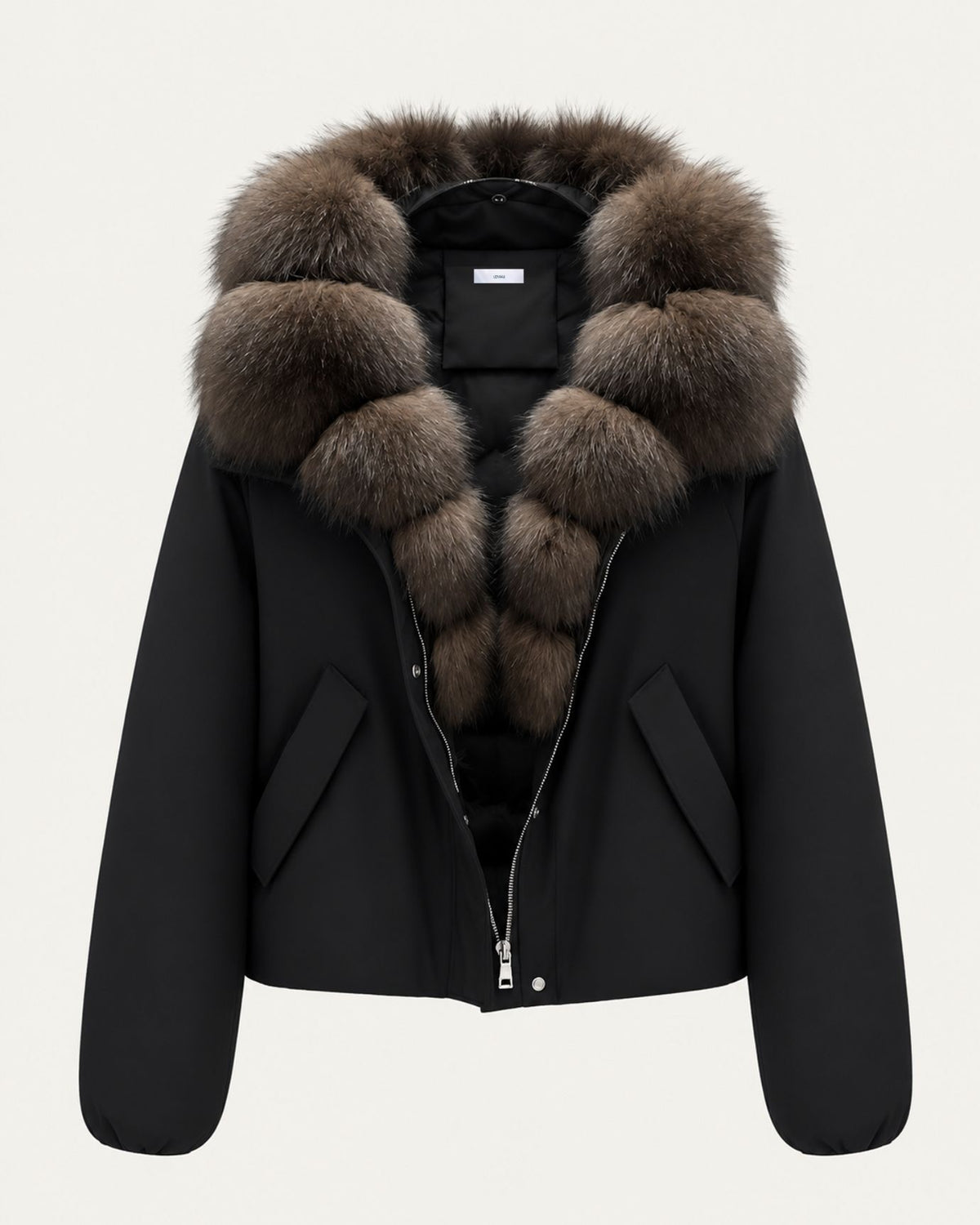 Relaxed-Fit Down Coat with Natural Fox Fur Collar
