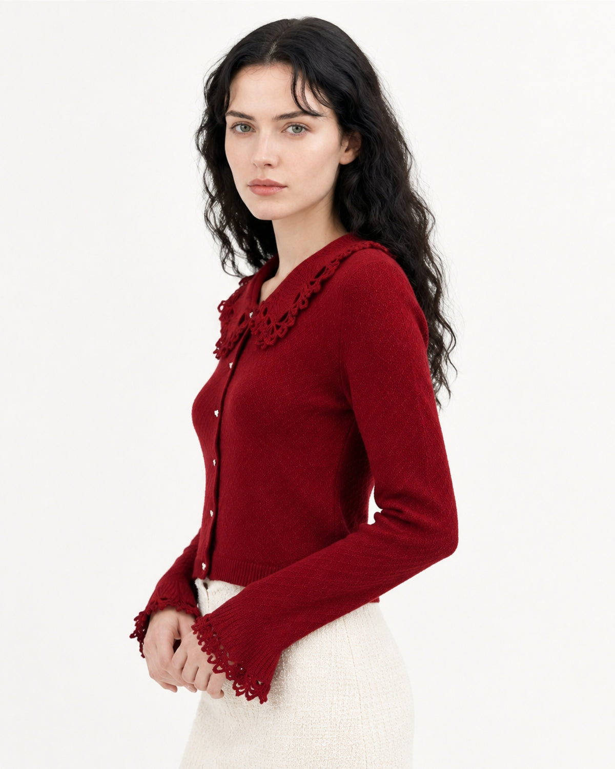 Cashmere Crochet Collar Sweater Cardigan