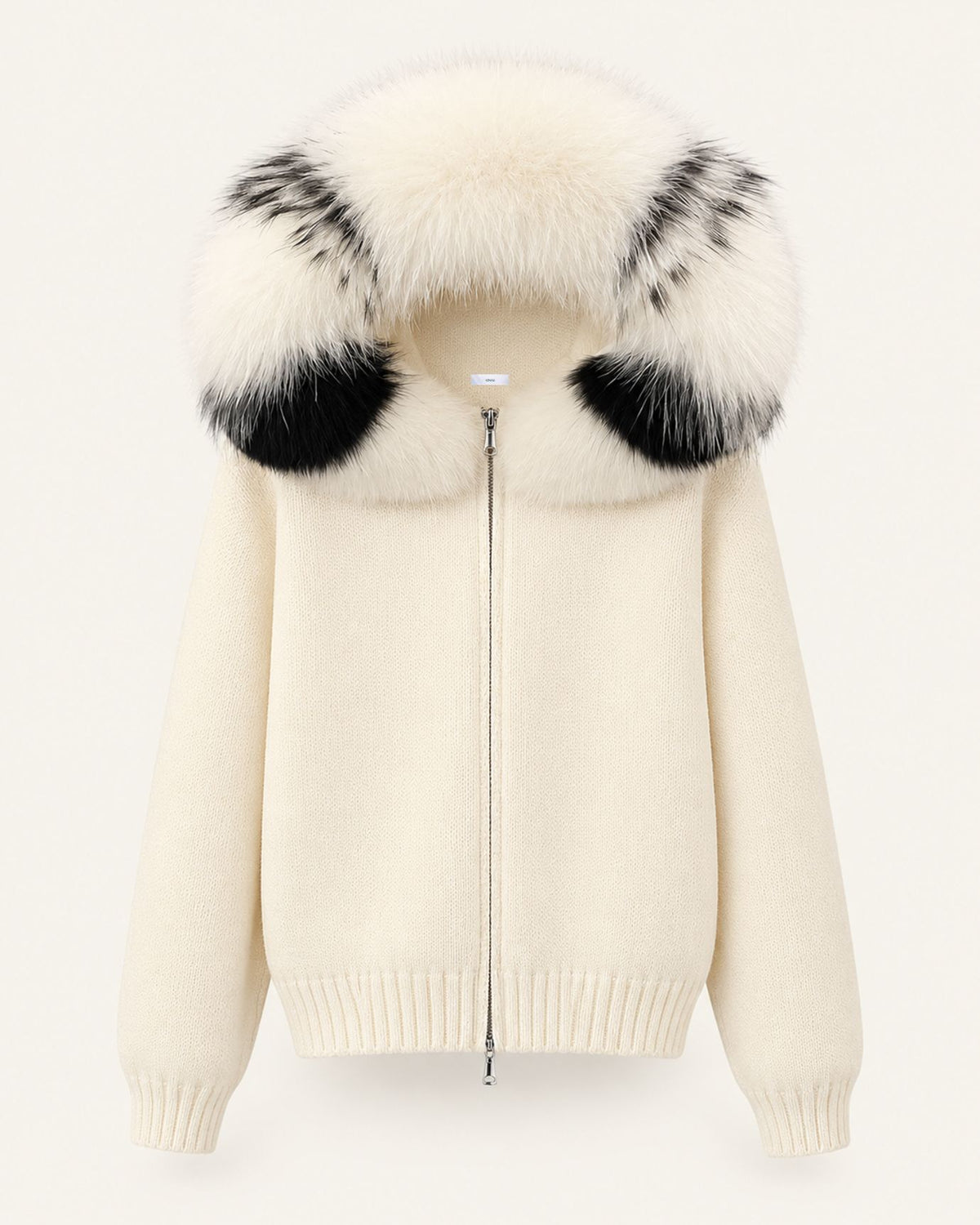 Hooded Knit Cardigan with Removable Fox Fur Trim