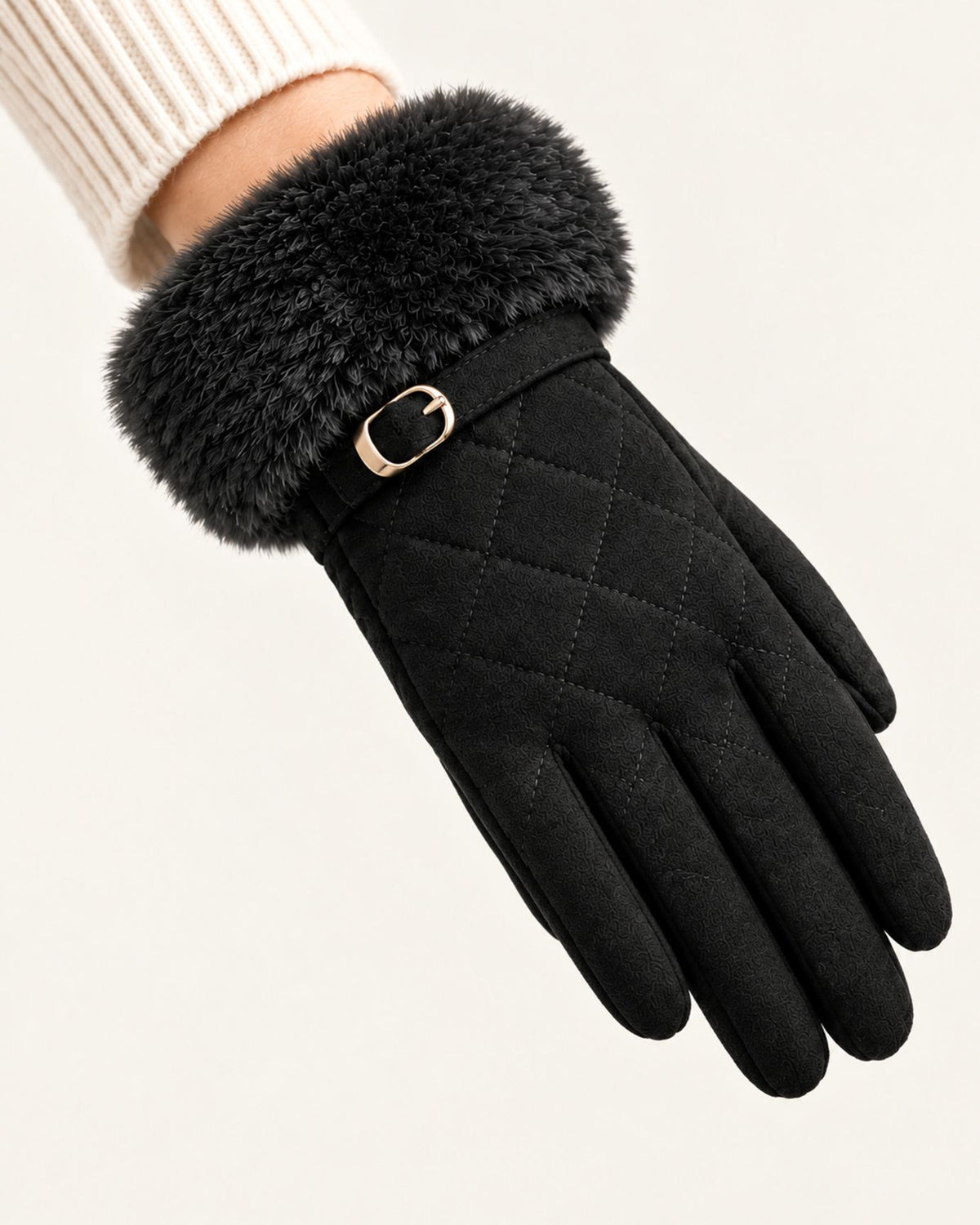 Divina Belt Buckle Plush Velvet Gloves