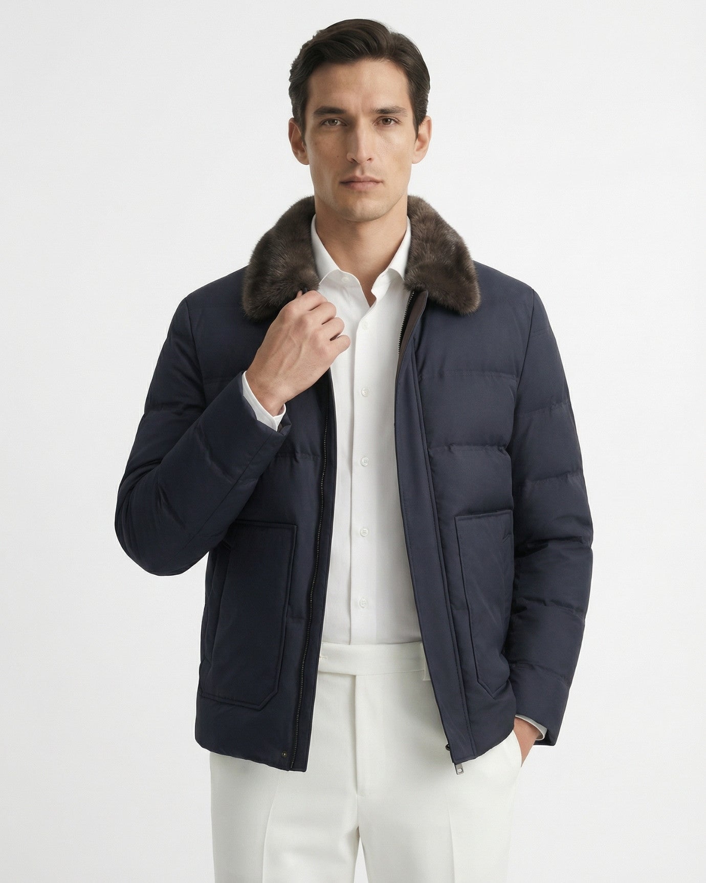 High-End Jacket with Mink Fur Collar & Detachable Rabbit Fur Liner