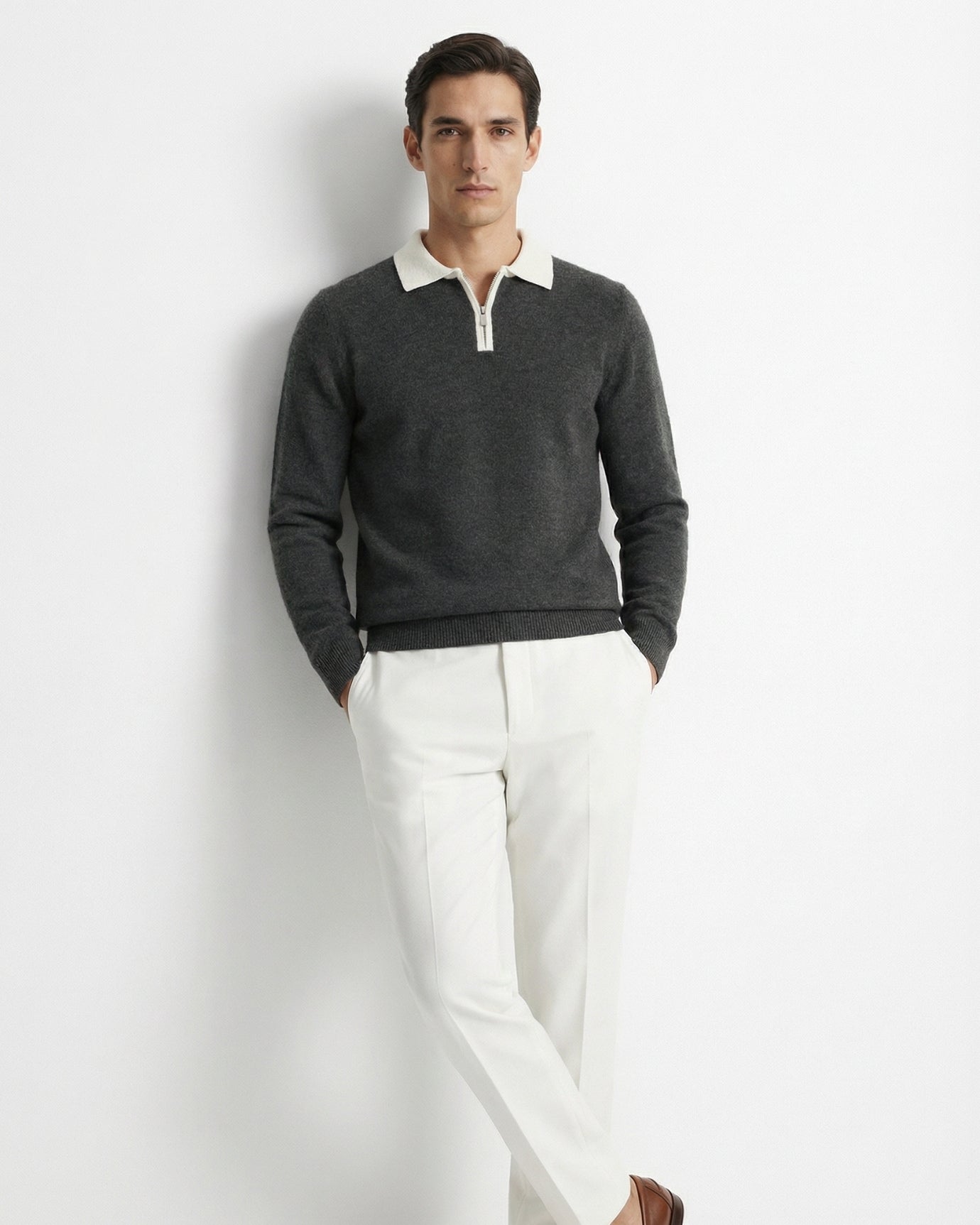 Cashmere & Wool Polo Long Sleeve Zipper