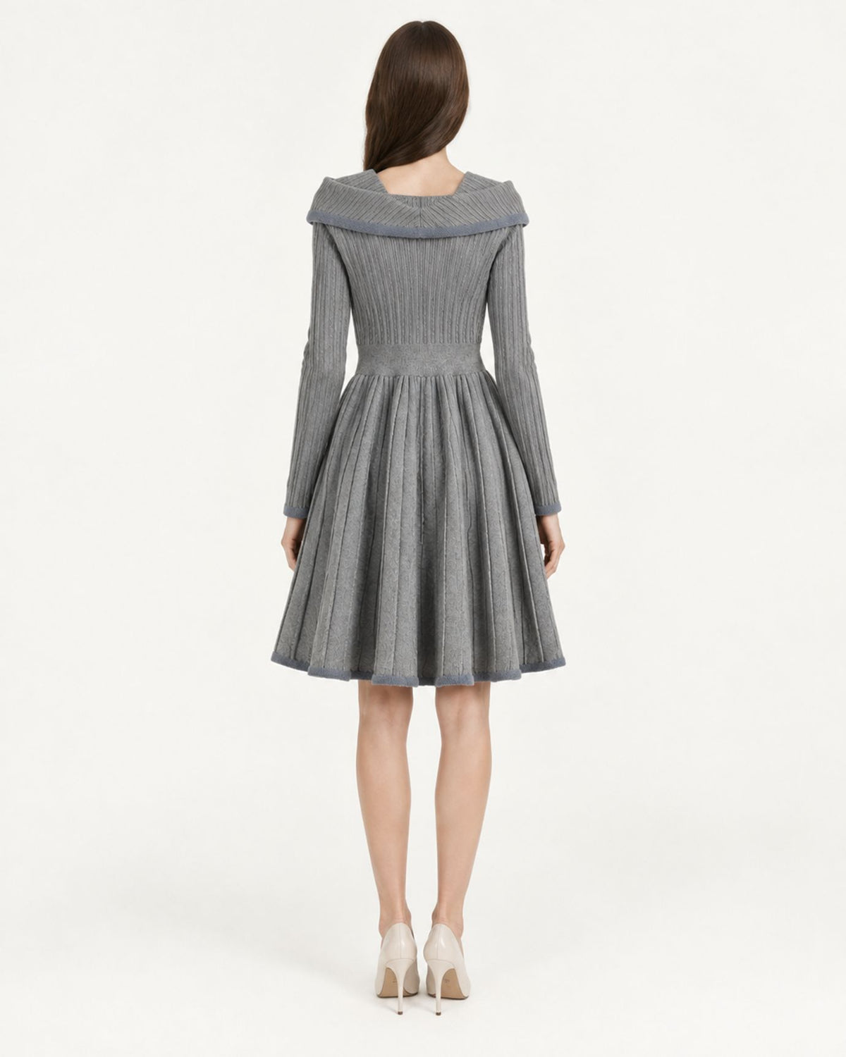 High-Waisted A-Line Long-Sleeve Sweater Dress