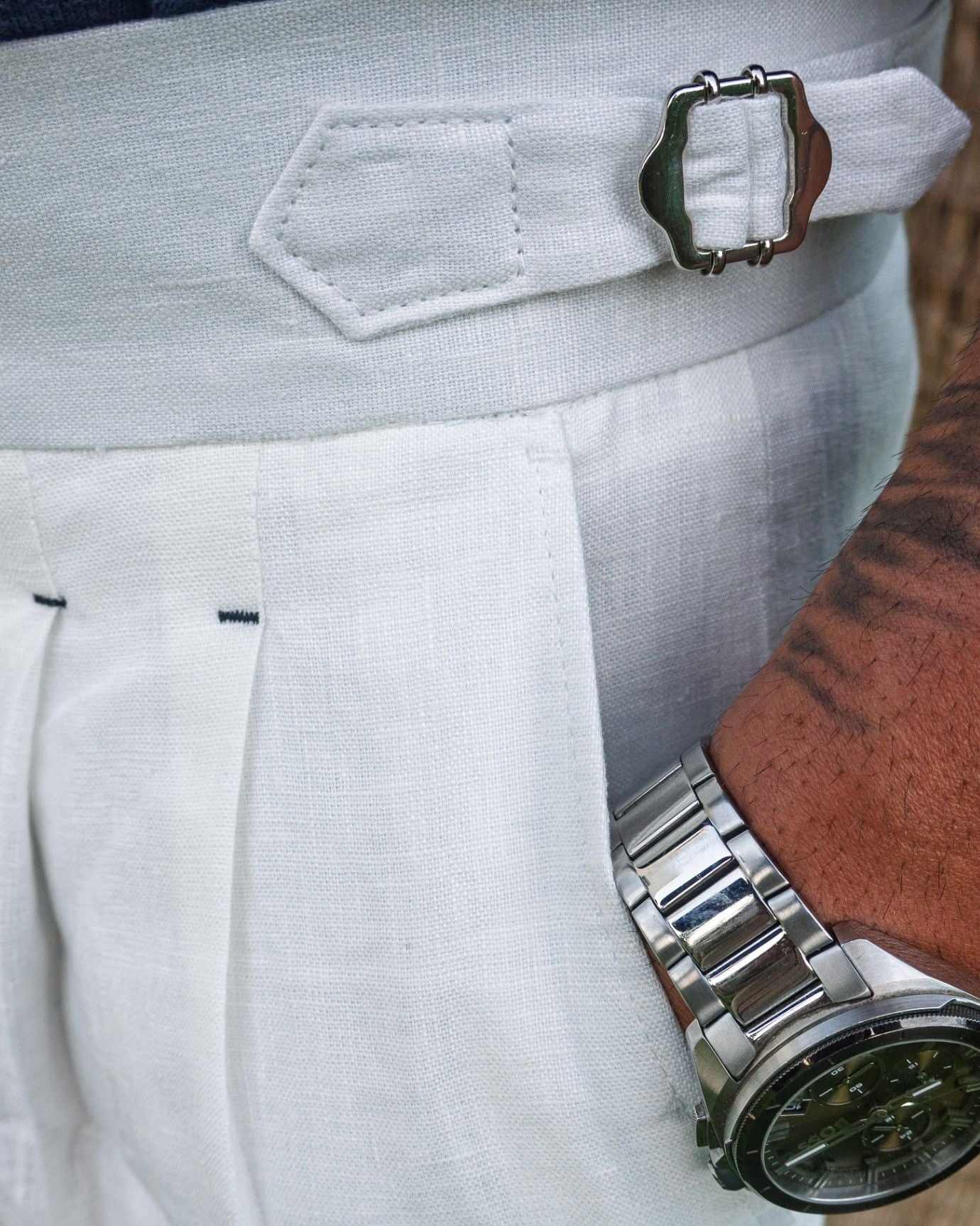 Pantalones de lino italiano Roma blancos
