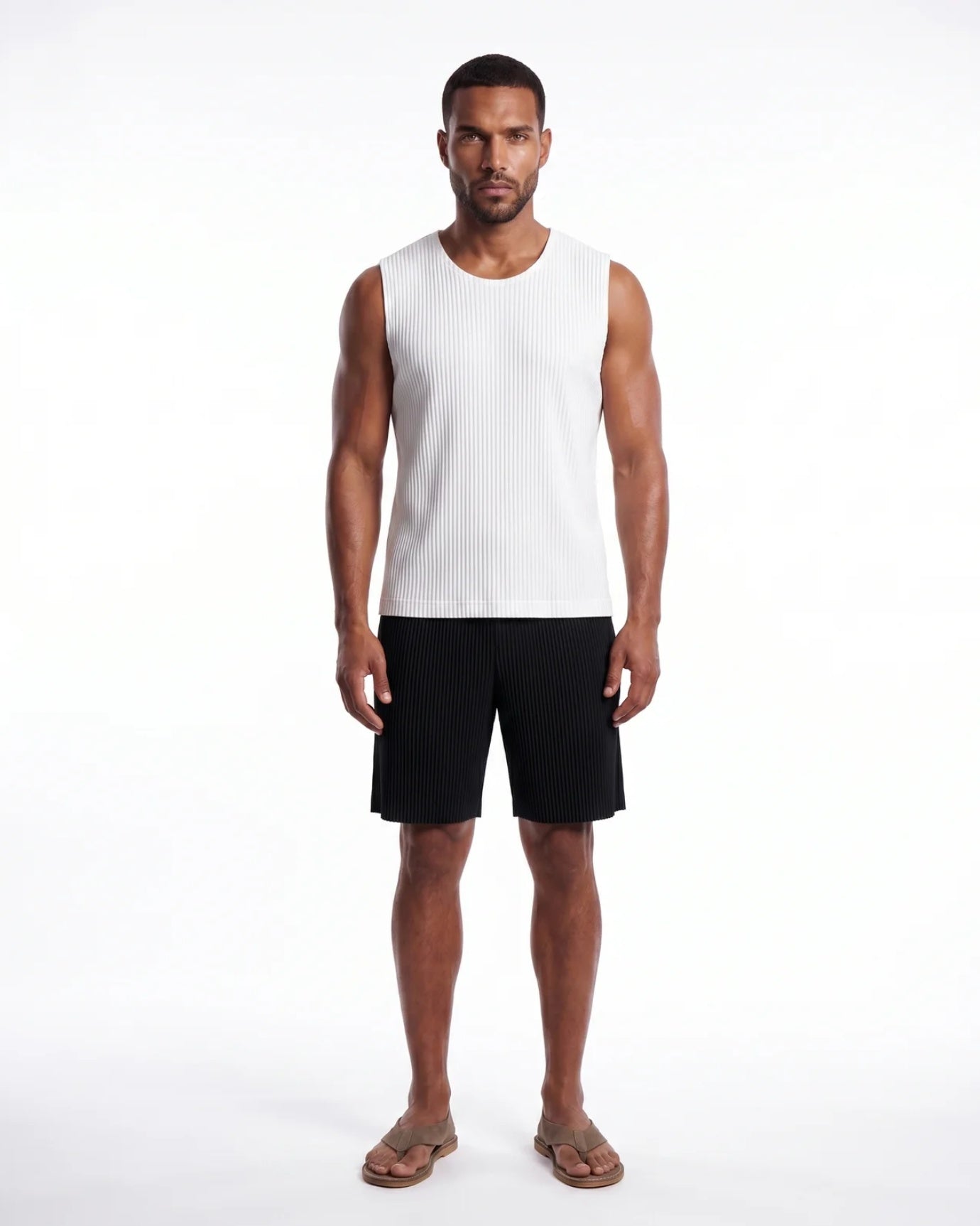 High-End Pleated White Vest T-shirt