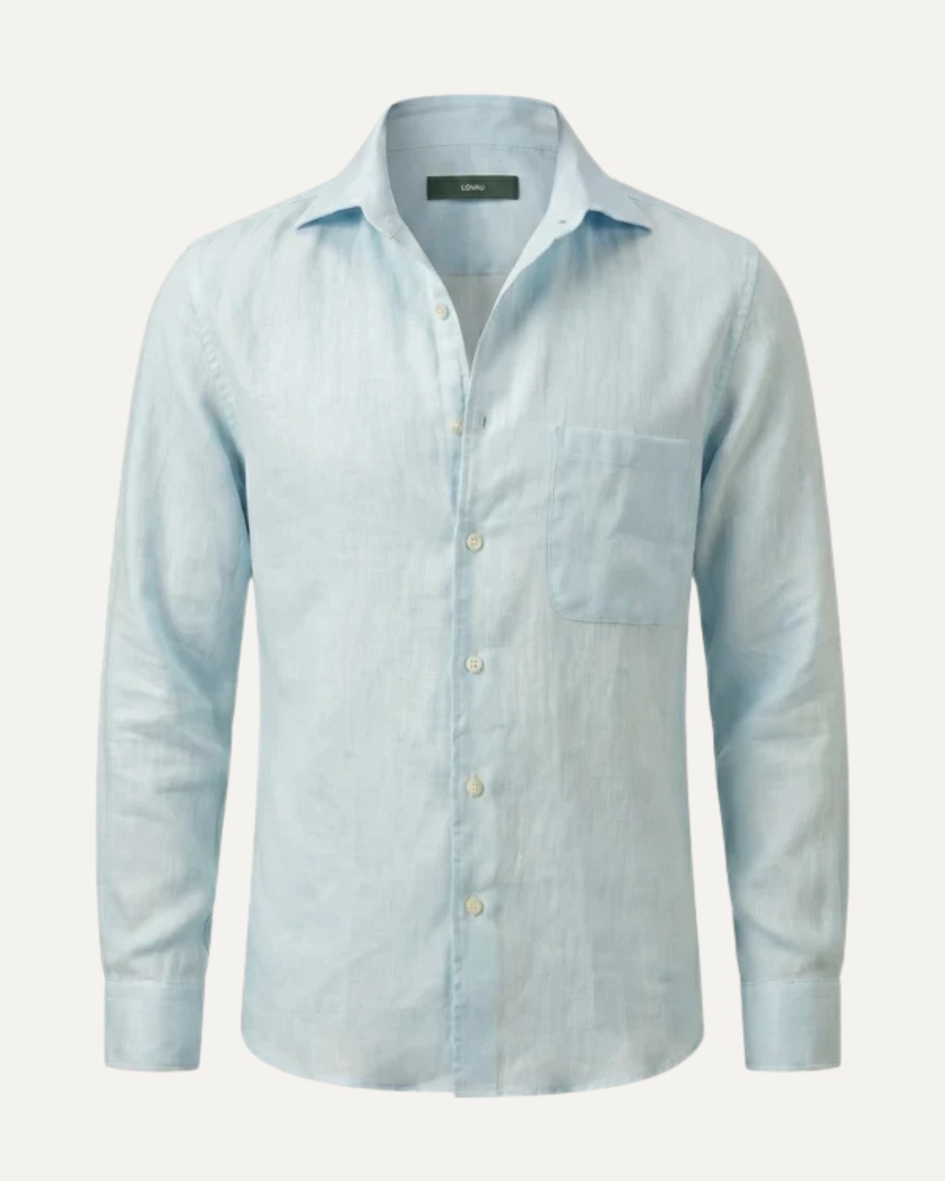 Mint blue Italian linen shirt, classic tailored fit for men