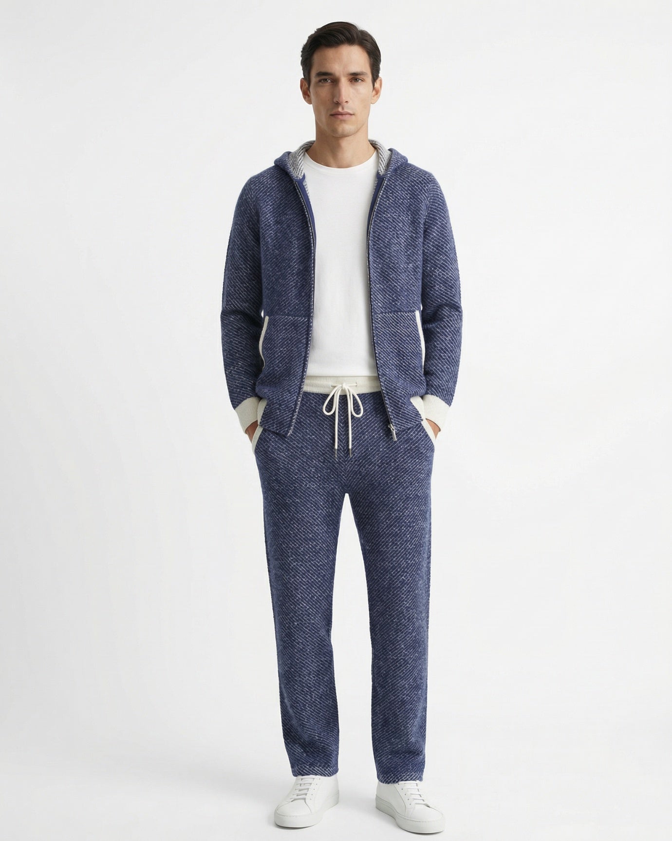 Conjunto de cárdigan con capucha y pantalón de cachemir y lana