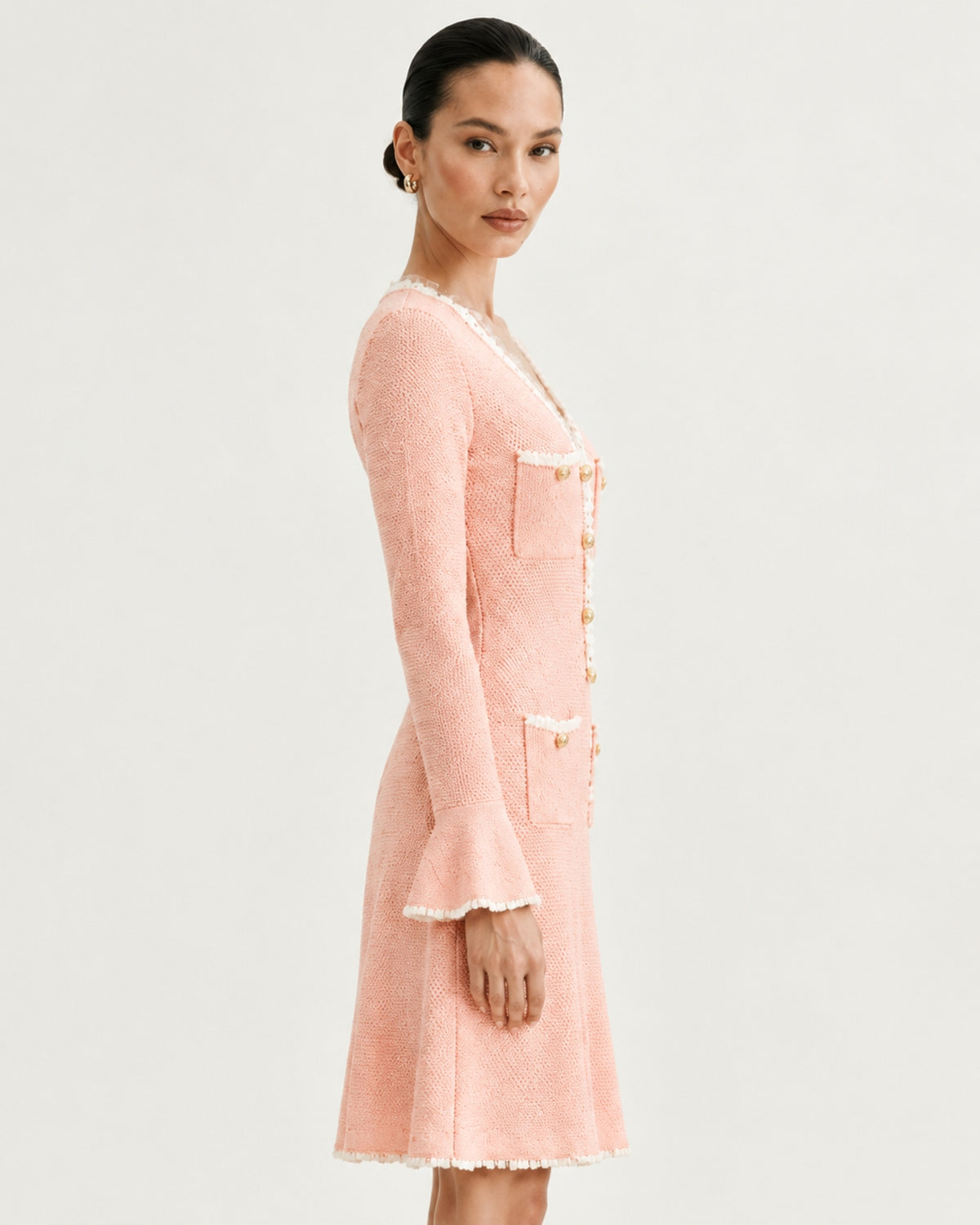 Georgina Long-Sleeve Cutout Ruffle Knit Dress