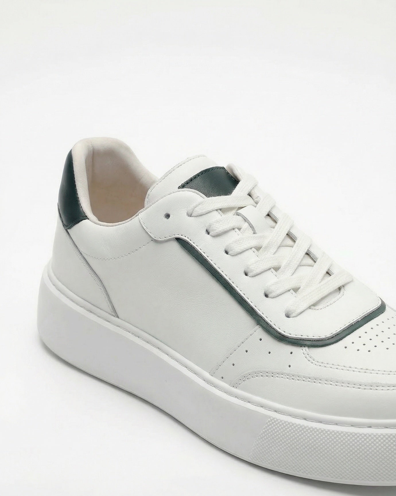 Marbella White Genuine Leather Thick-Bottom Sneakers
