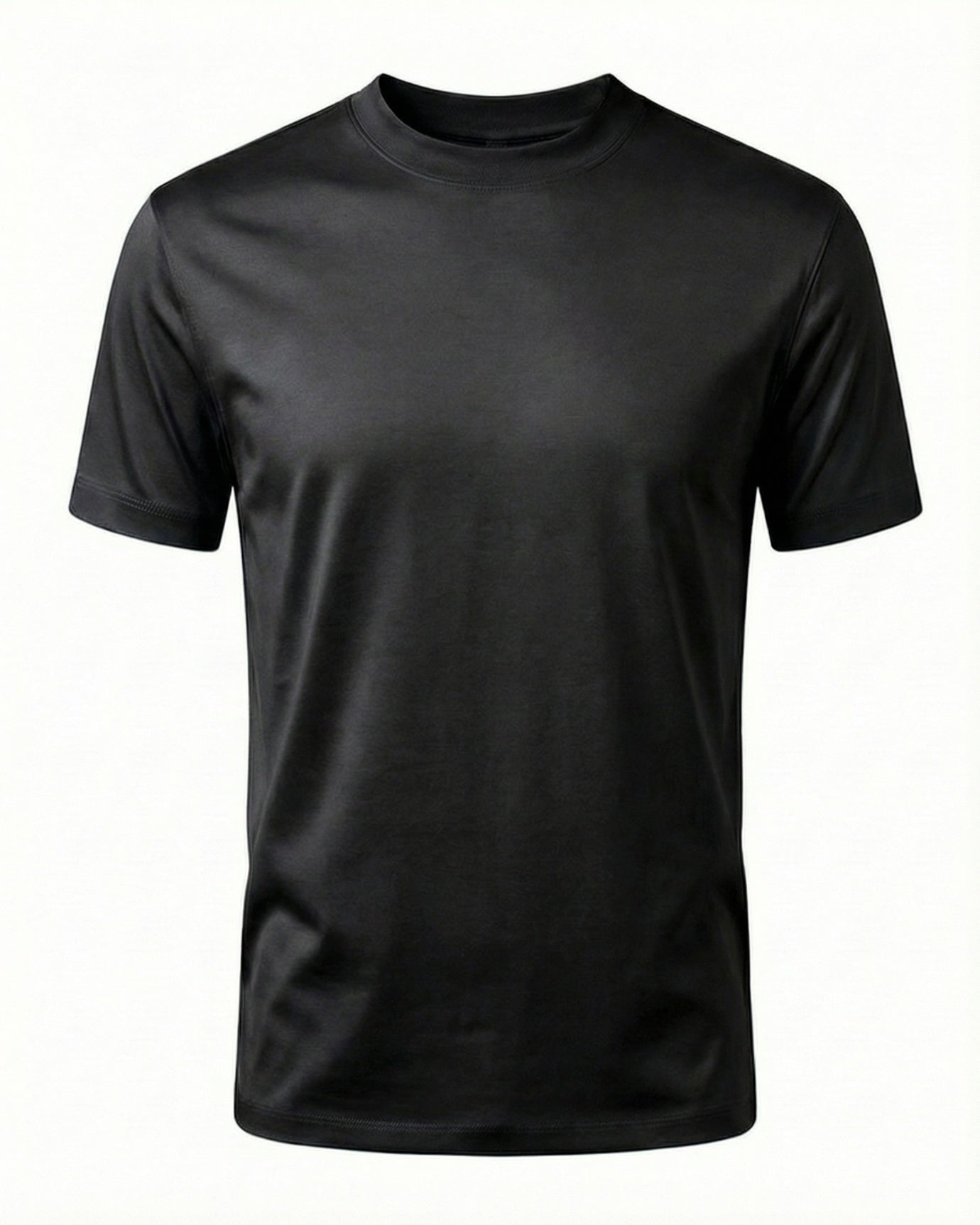 High-Count Black Mercerized Cotton Round Neck Breathable T-Shirt