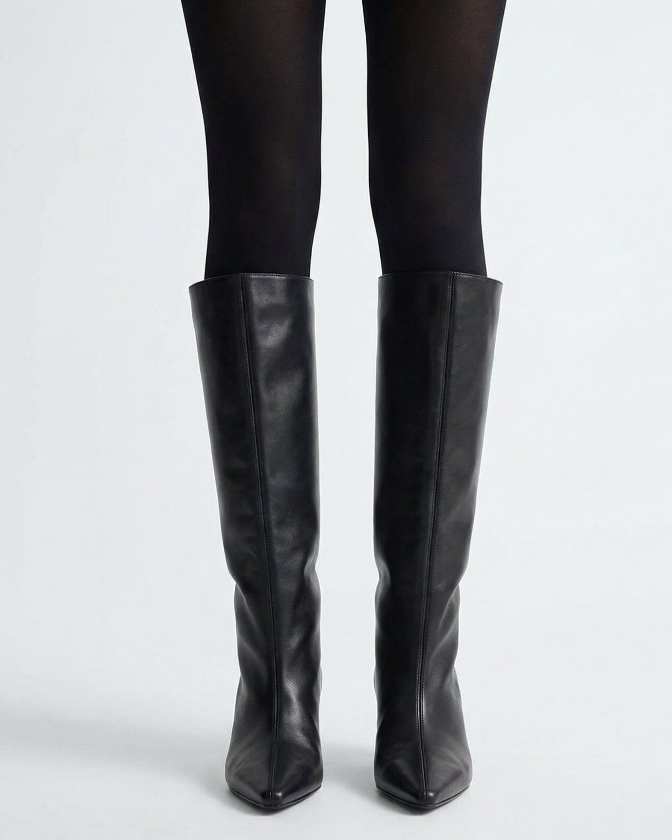 Divina Leather Boots Wide-Leg Kitten Heel  Boots