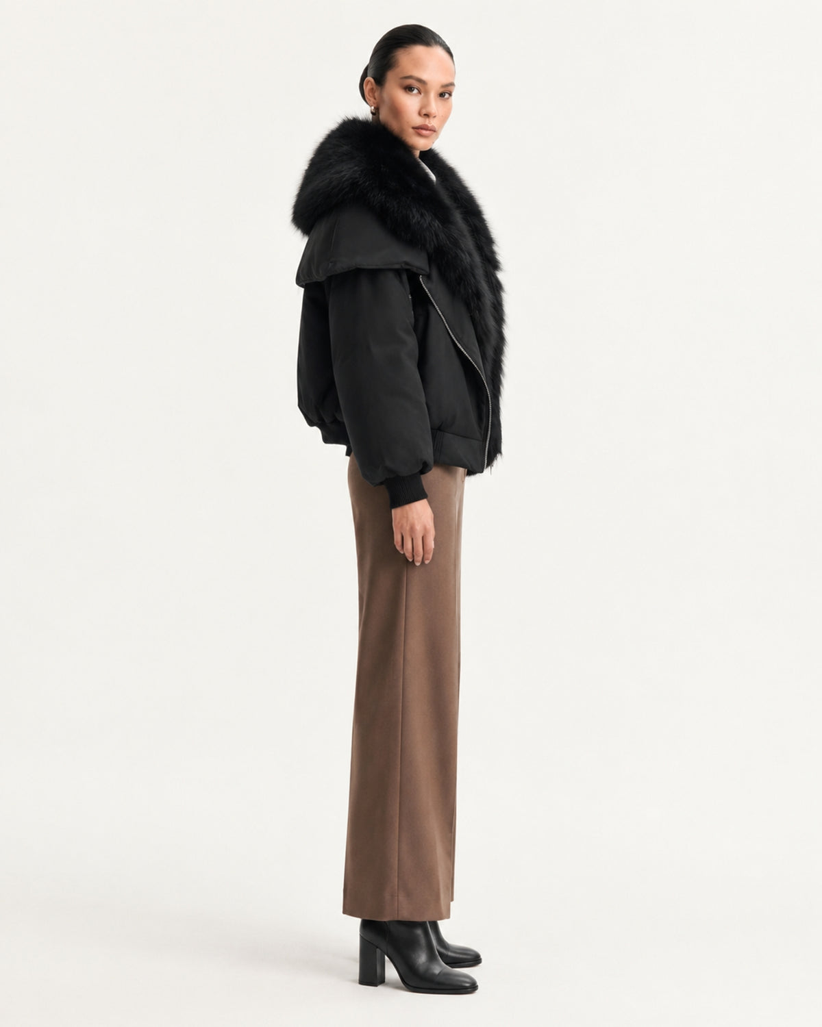 Down Jacket with Real Raccoon Fur Collar