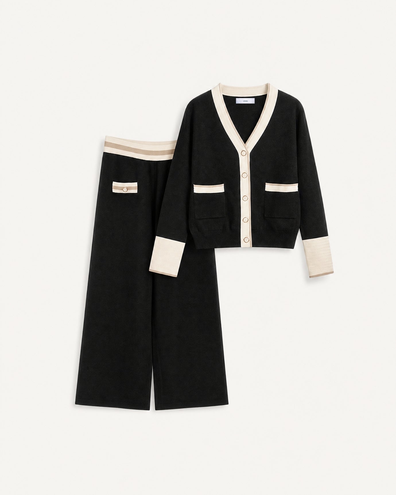 Old Money Knit Set  Cardigan and Wide-Leg Pants