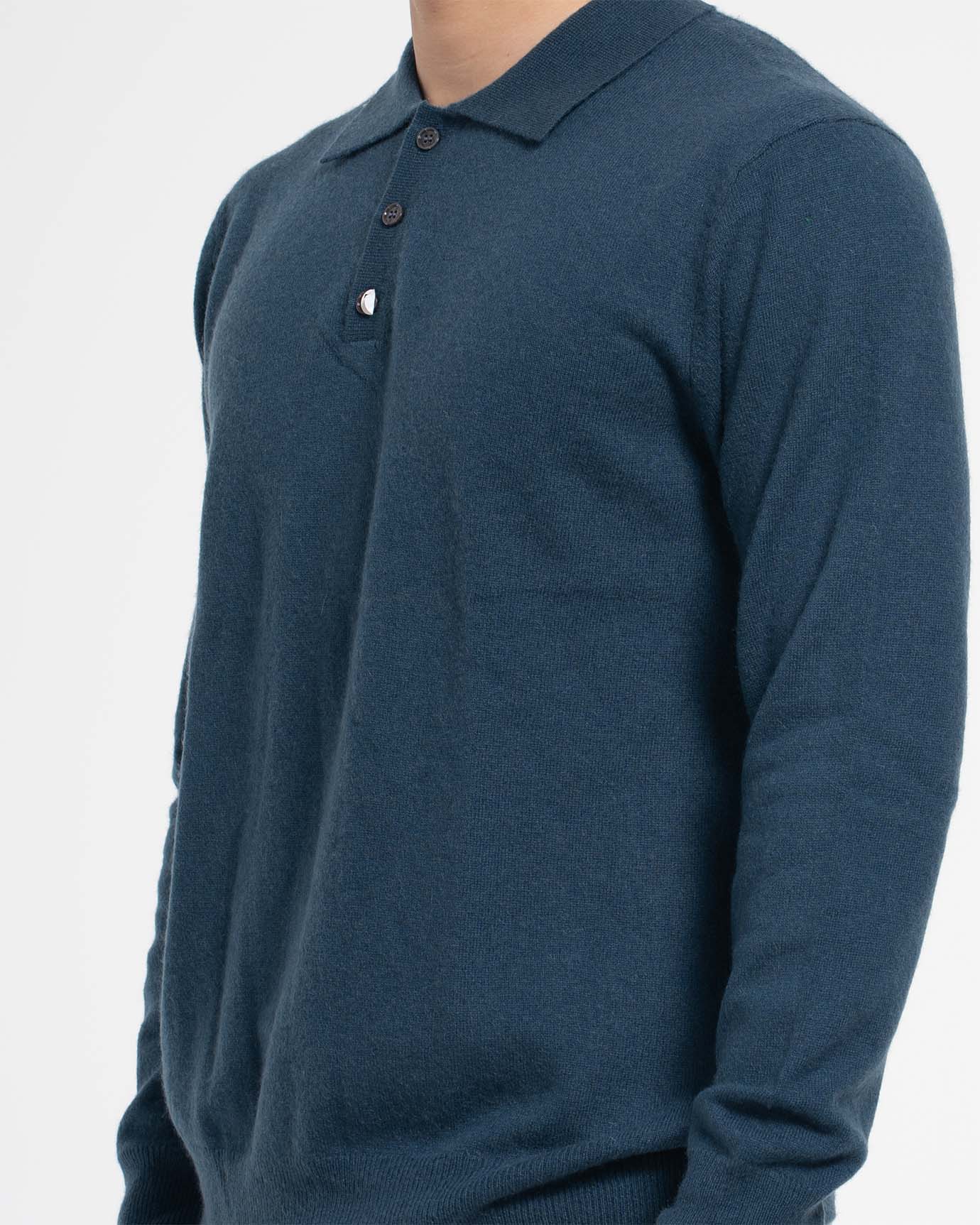 Lauren dark blue fine cashmere long sleeve polo