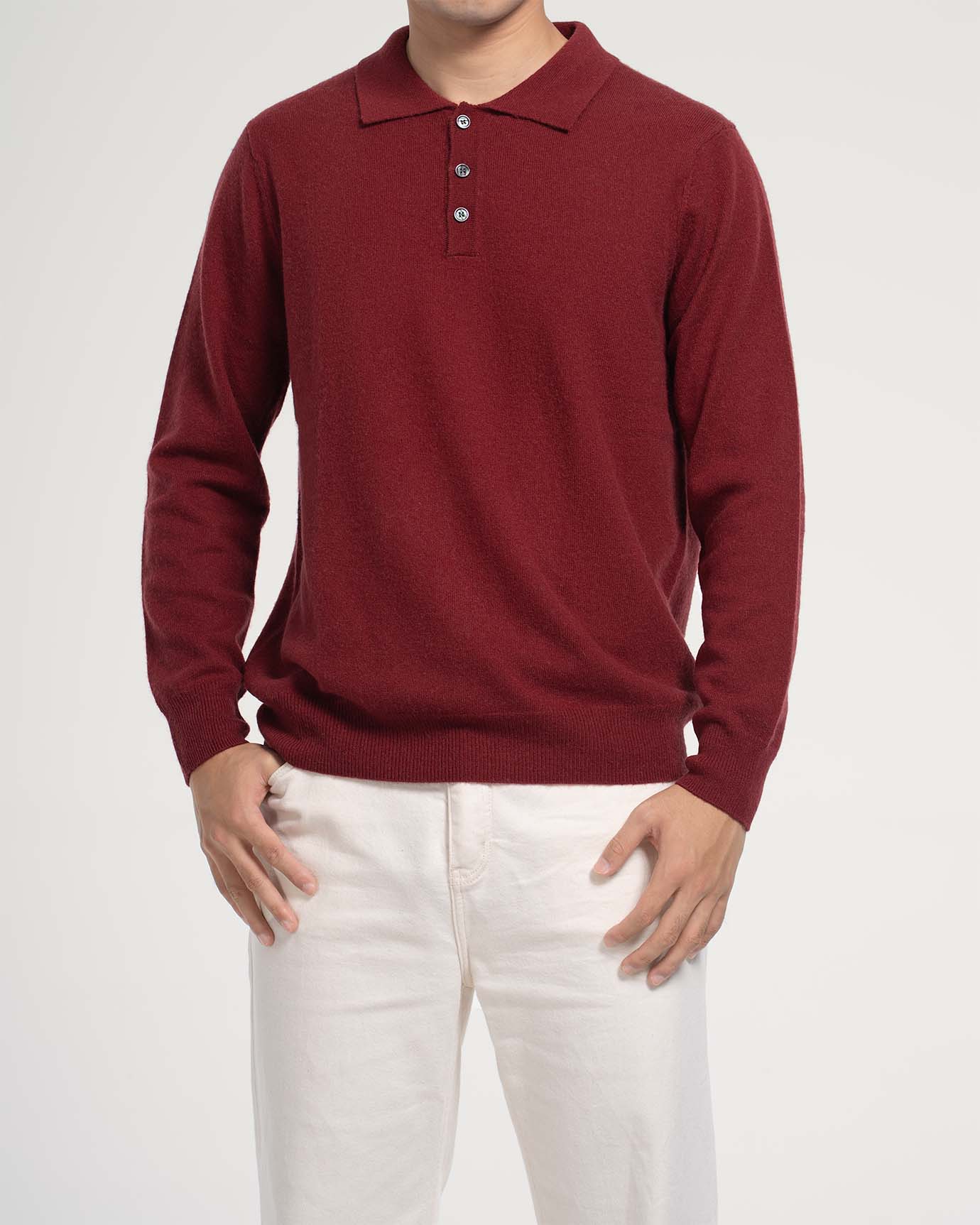 Elegant claret cashmere polo shirt for men