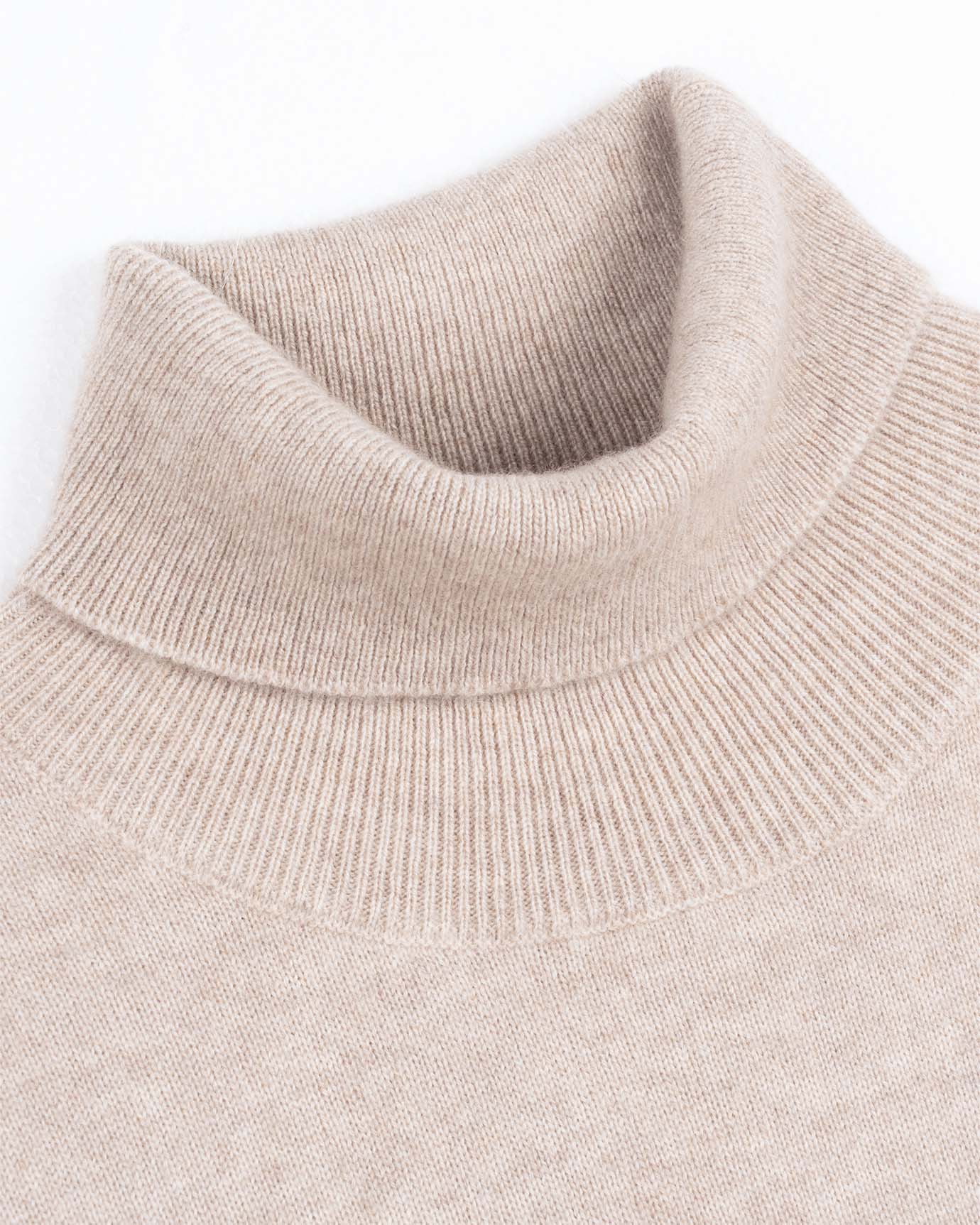 Elegant camel turtleneck styled with tailored trousers